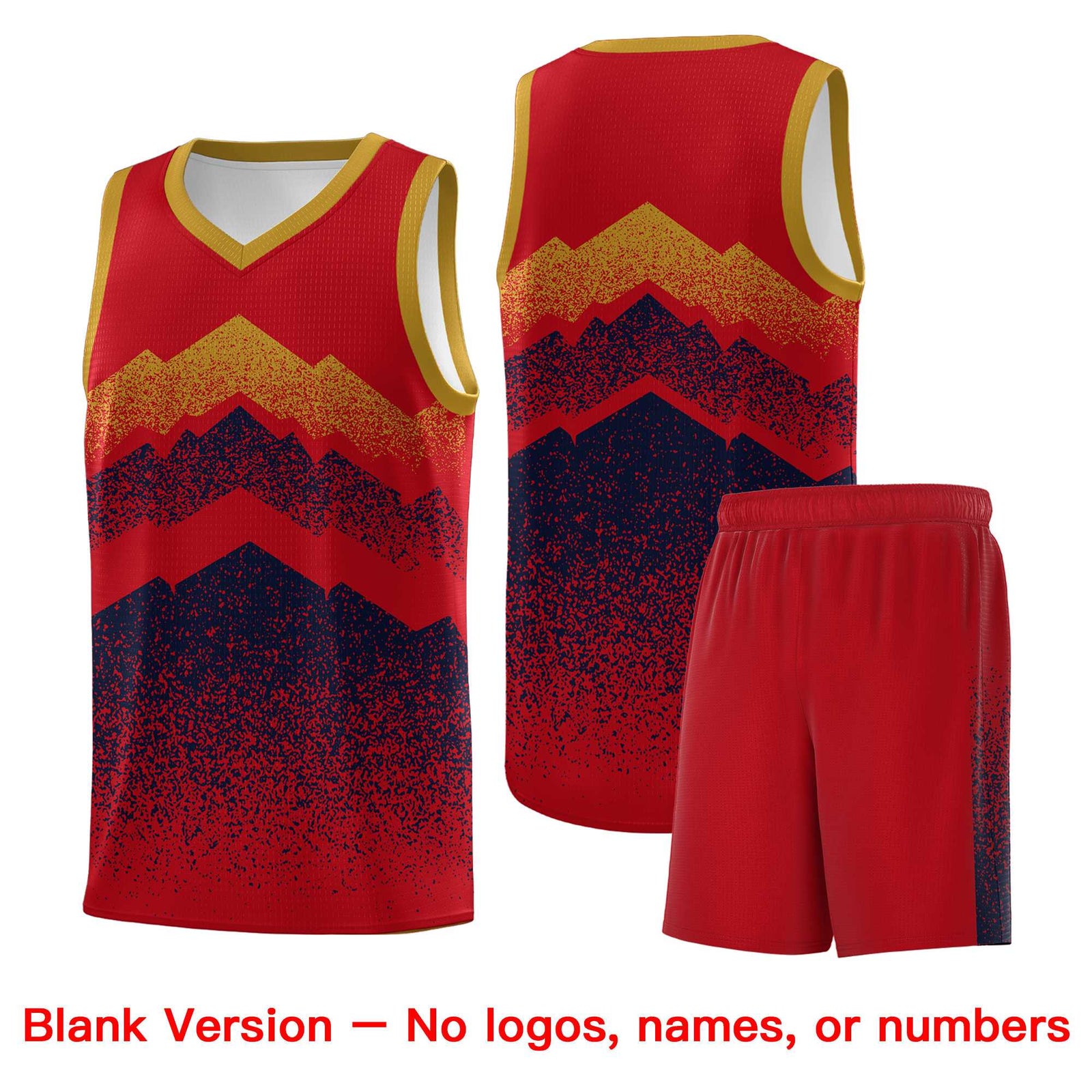 Personalized Youth Basketball Jerseys Red Navy Gradient Mountain Design Uniforms