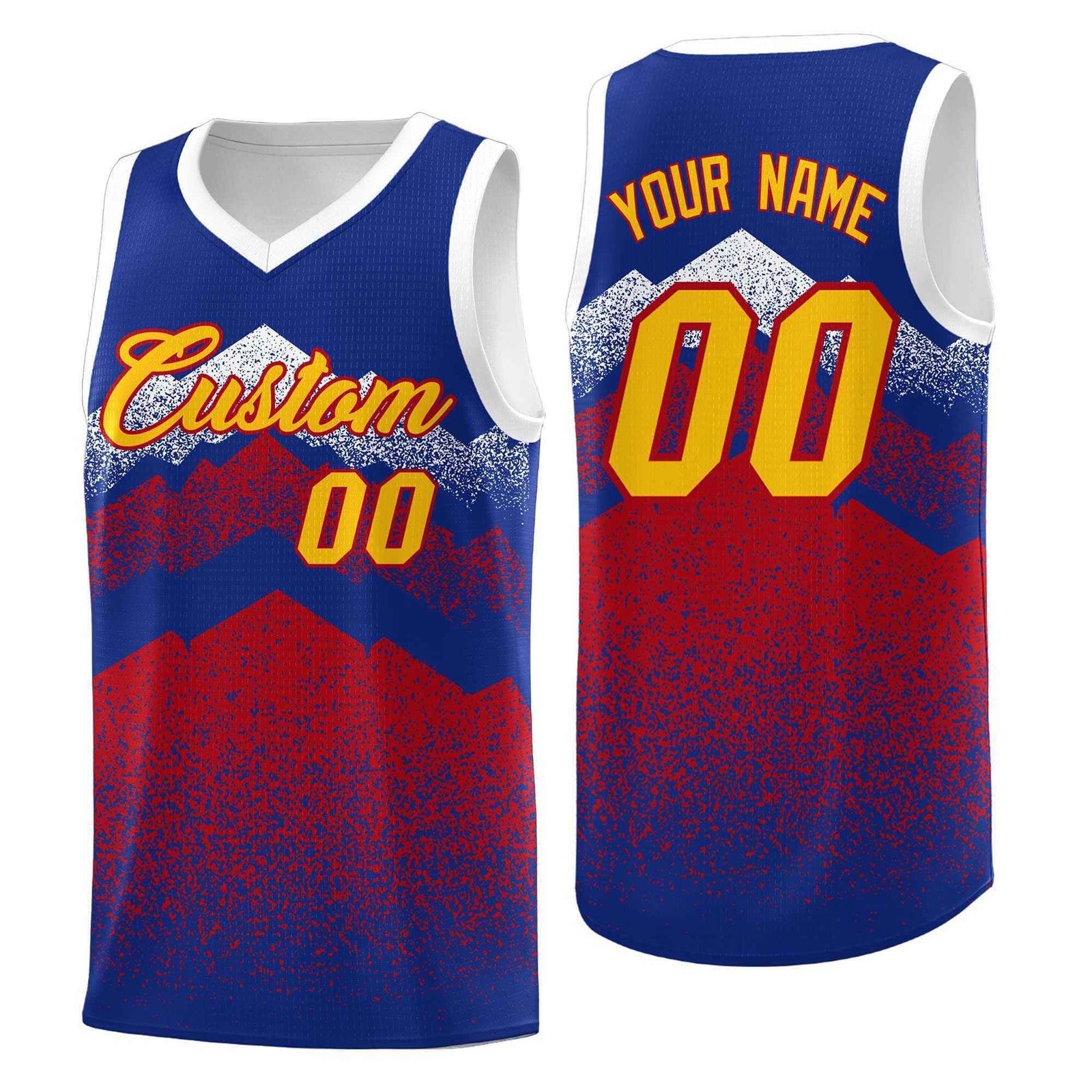 Personalized Youth Basketball Jerseys Royal Red Gradient Mountain Design Uniforms