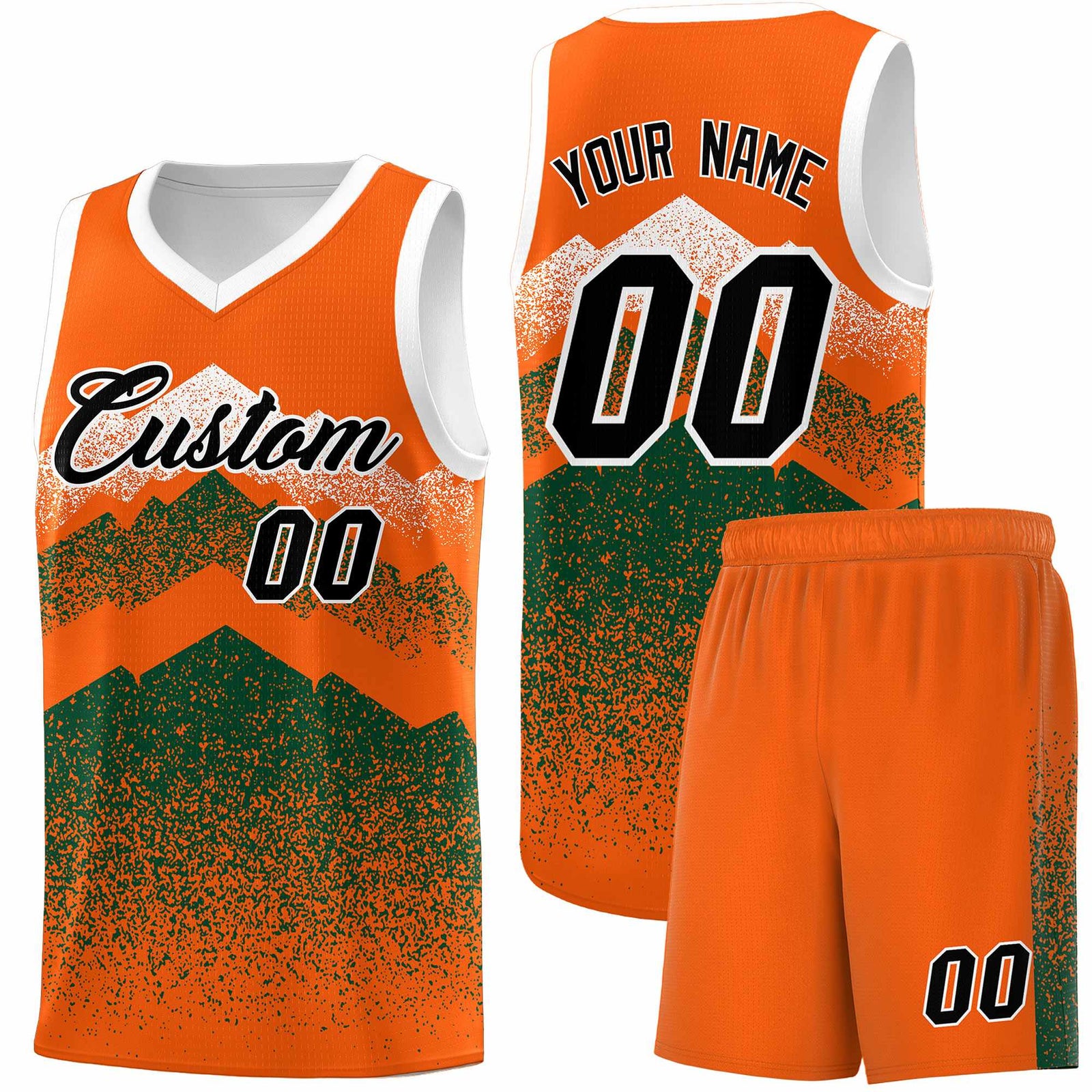 Personalized Youth Basketball Jerseys Orange Green Gradient Mountain Design Uniforms