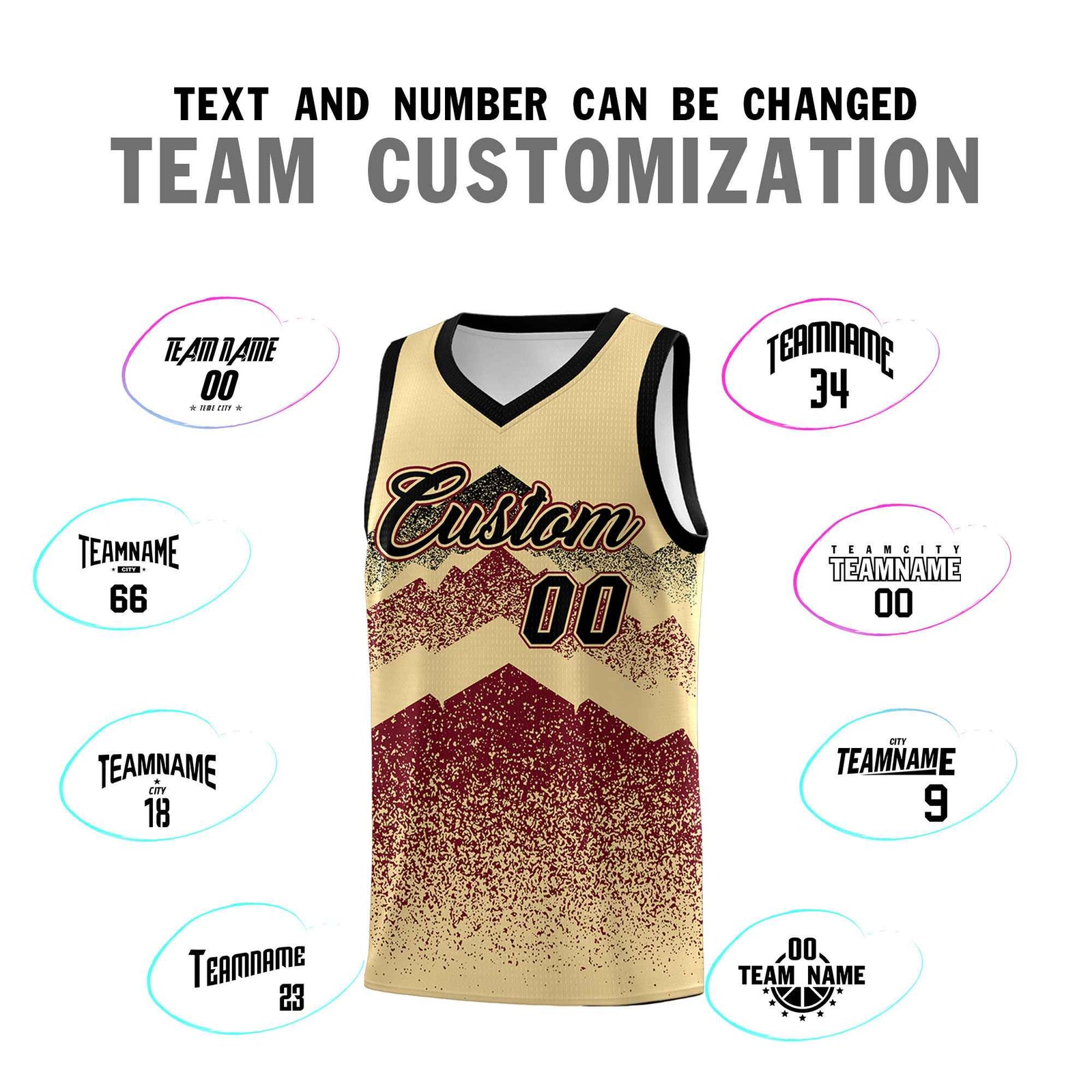 Personalized Youth Basketball Jerseys Khaki Crimson Gradient Mountain Design Uniforms