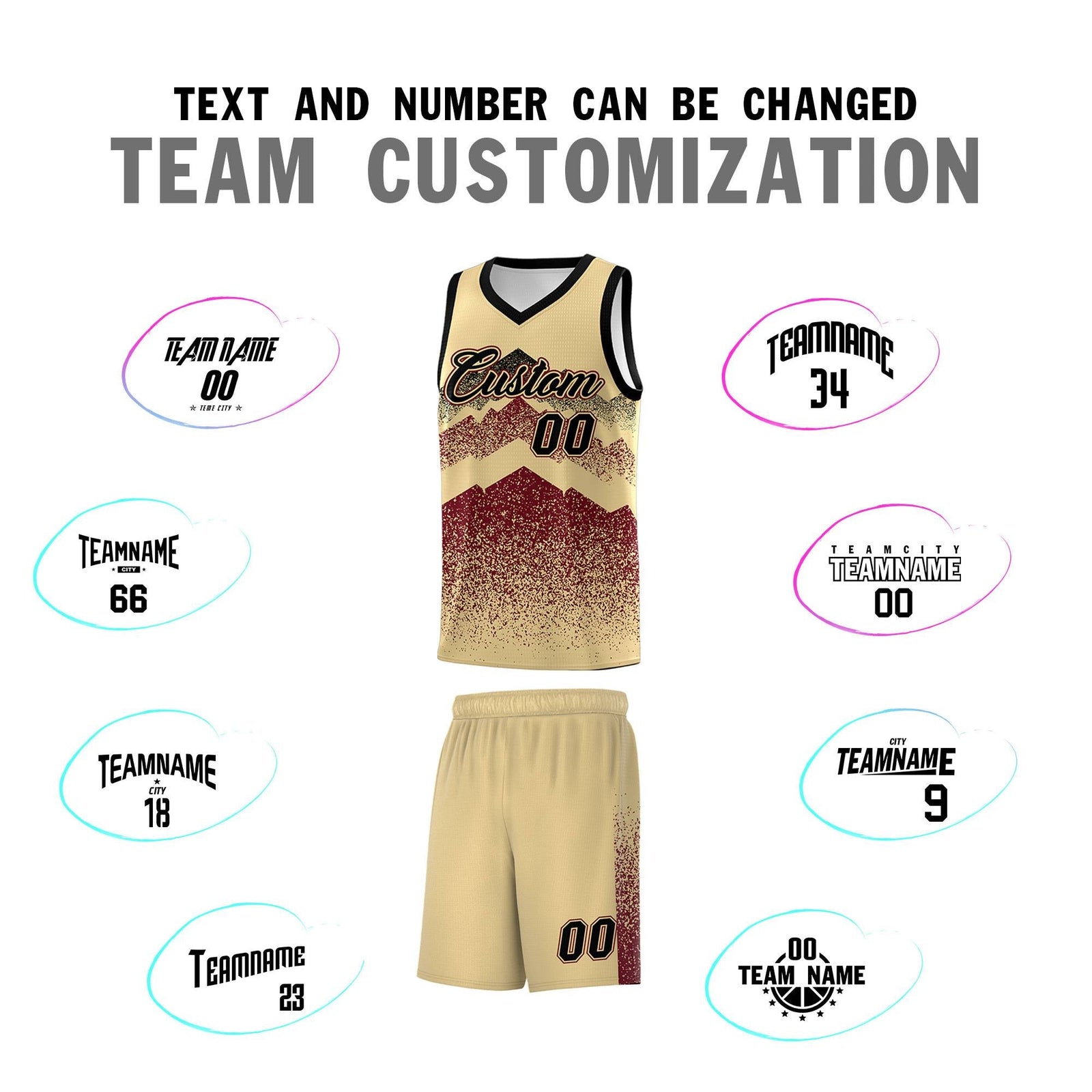 Personalized Youth Basketball Jerseys Khaki Crimson Gradient Mountain Design Uniforms