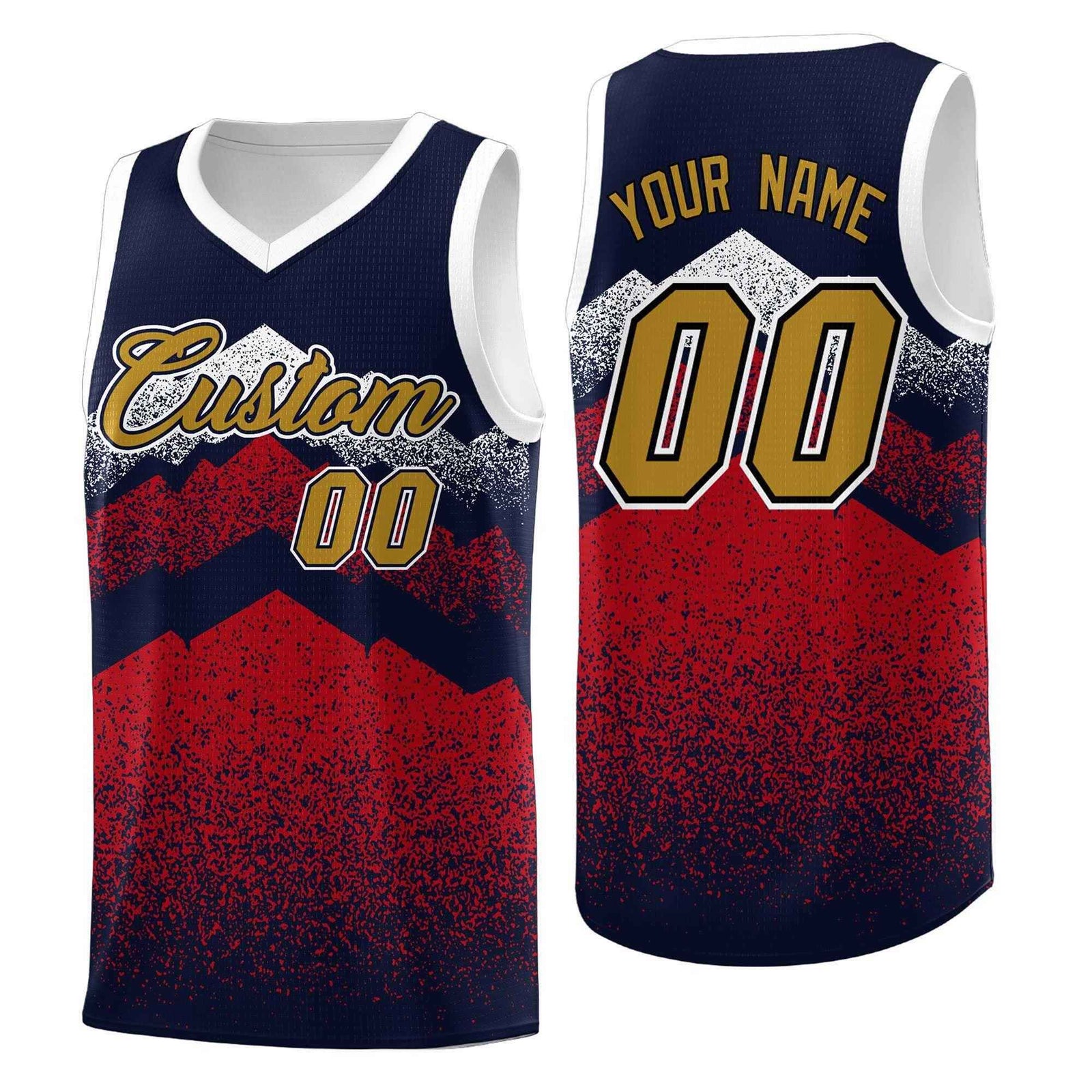 Personalized Youth Basketball Jerseys Navy Red Gradient Mountain Design Uniforms