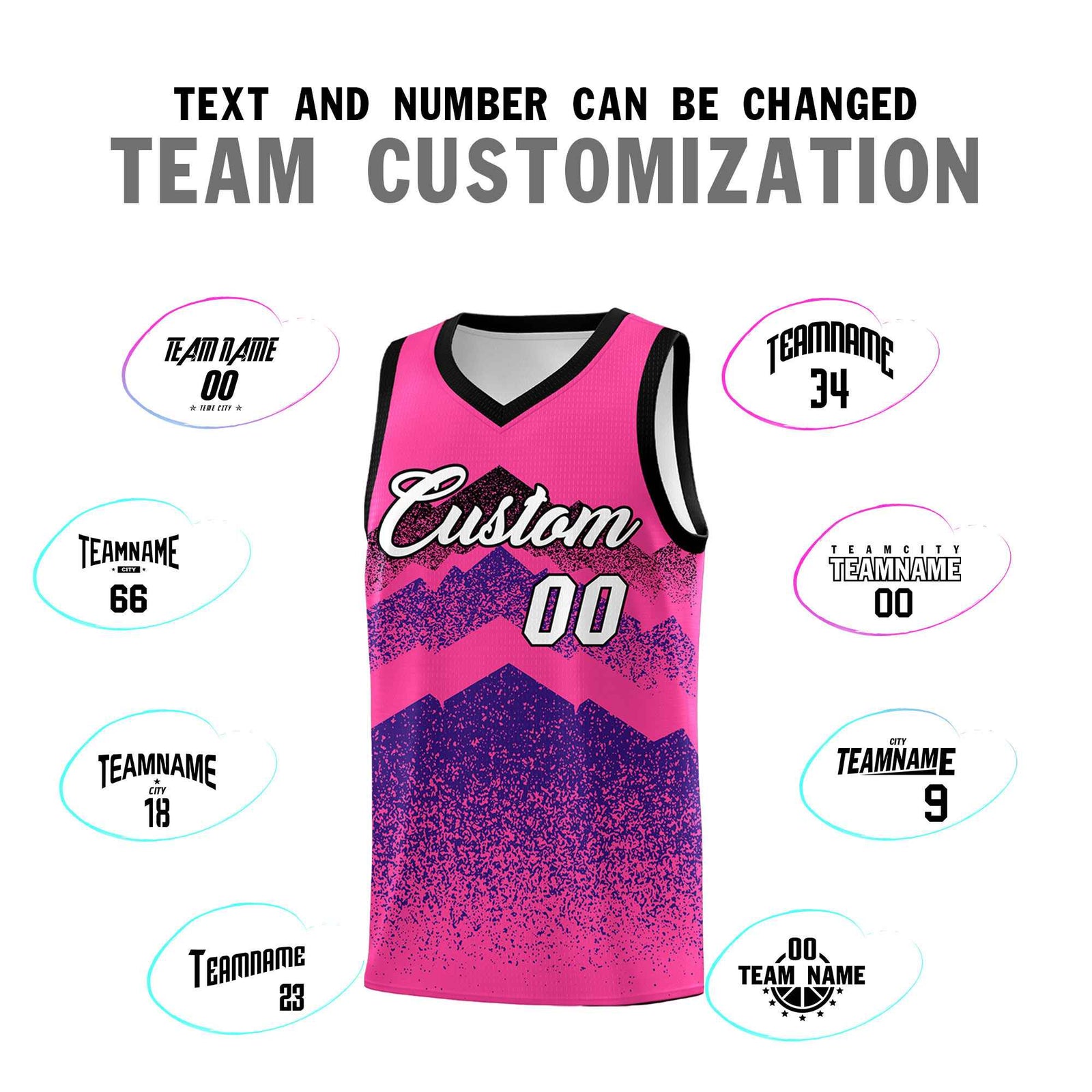 Personalized Youth Basketball Jerseys Pink Purple Gradient Mountain Design Uniforms