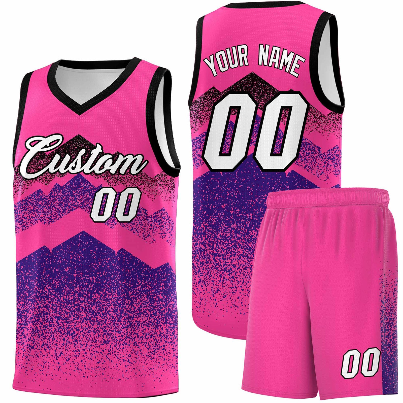 Personalized Youth Basketball Jerseys Pink Purple Gradient Mountain Design Uniforms