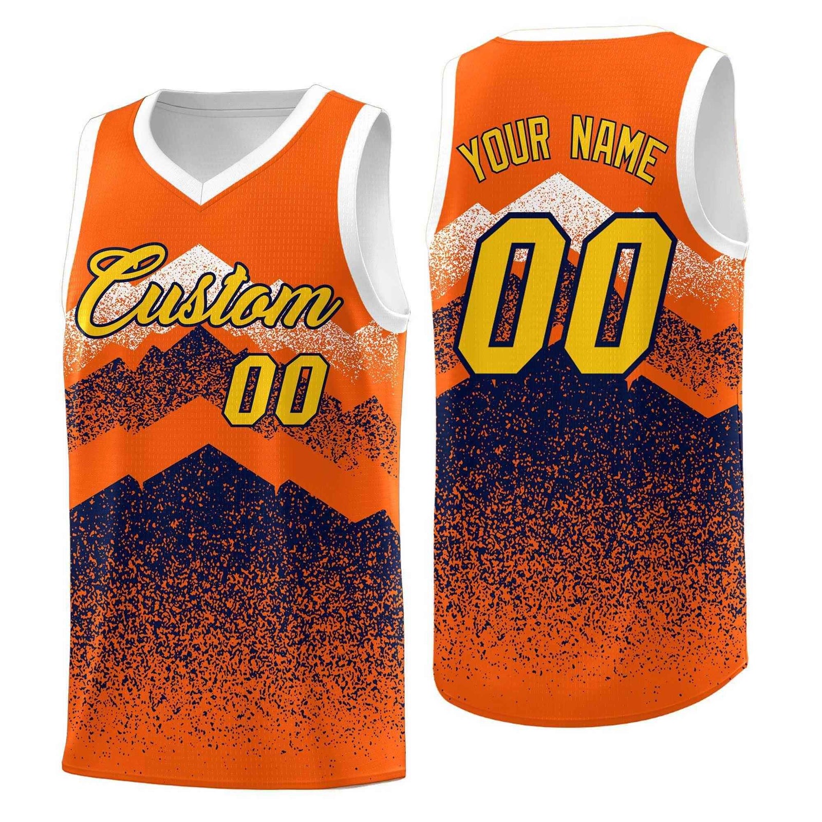 Custom Youth Basketball Jerseys Orange Navy Gradient Mountain Design Uniforms