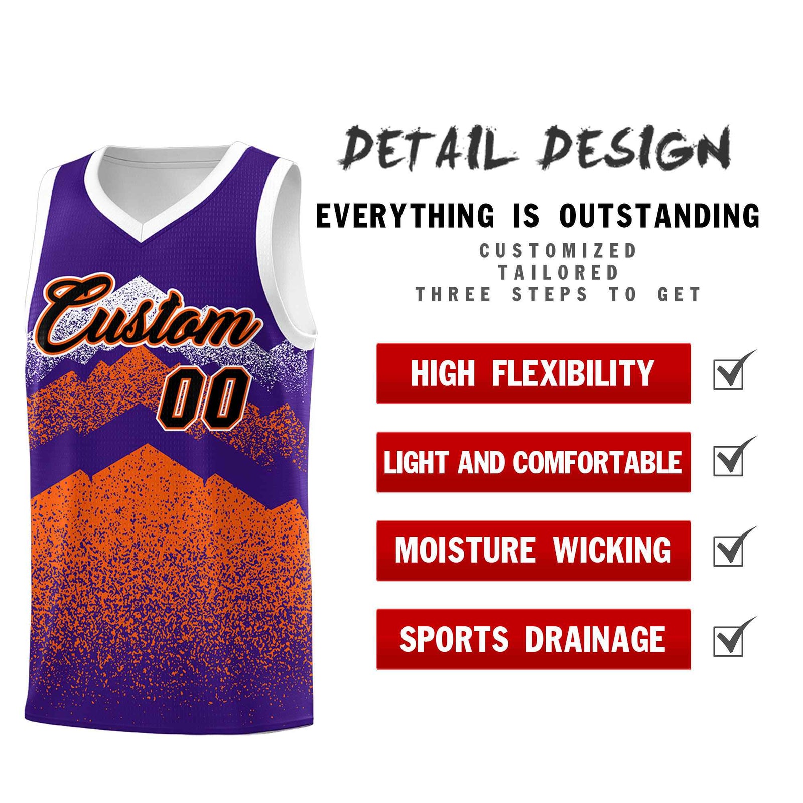 Custom Youth Basketball Jerseys Purple Orange Gradient Mountain Design Uniforms