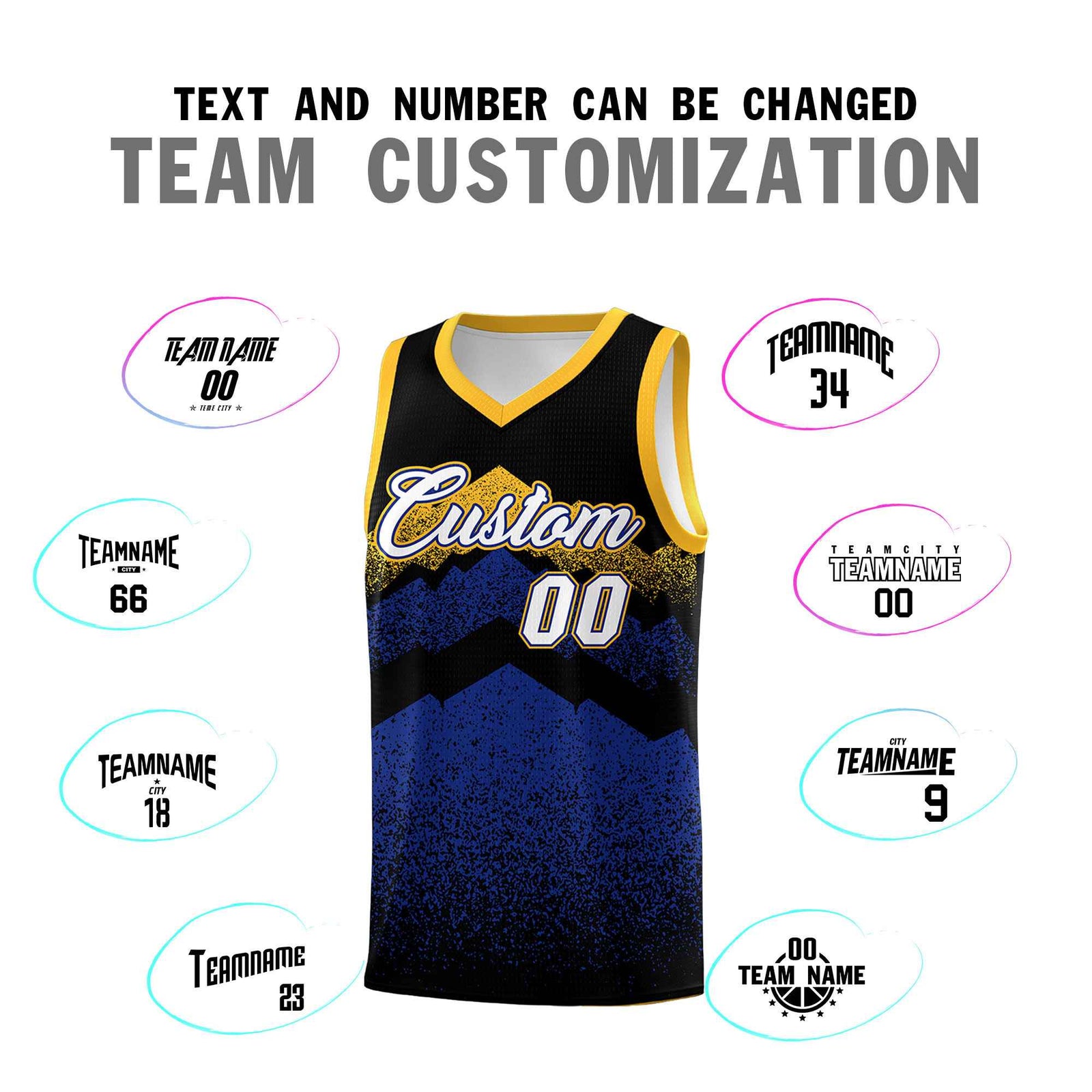 Personalized Youth Basketball Jerseys Black Royal Gradient Mountain Design Uniforms