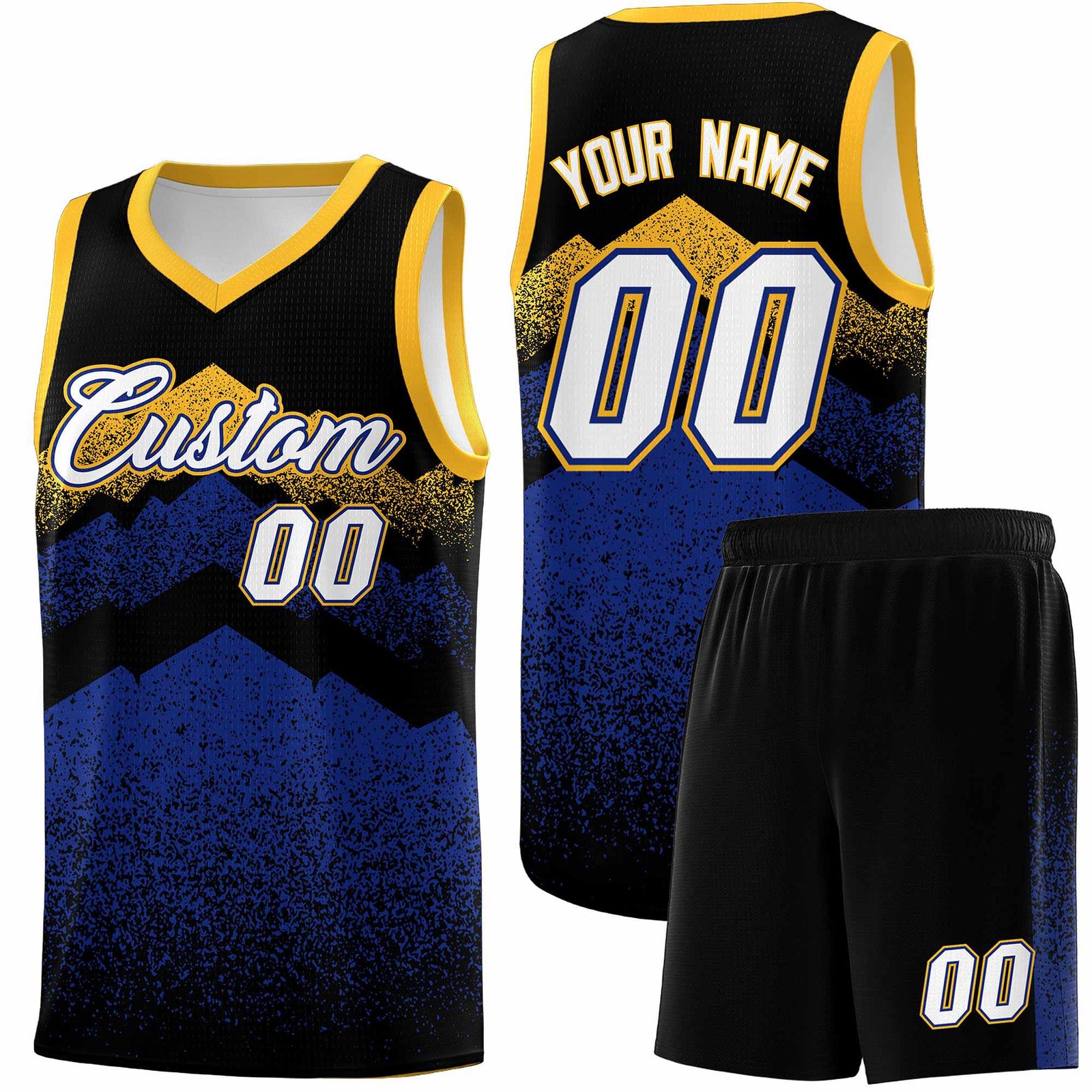 Personalized Youth Basketball Jerseys Black Royal Gradient Mountain Design Uniforms