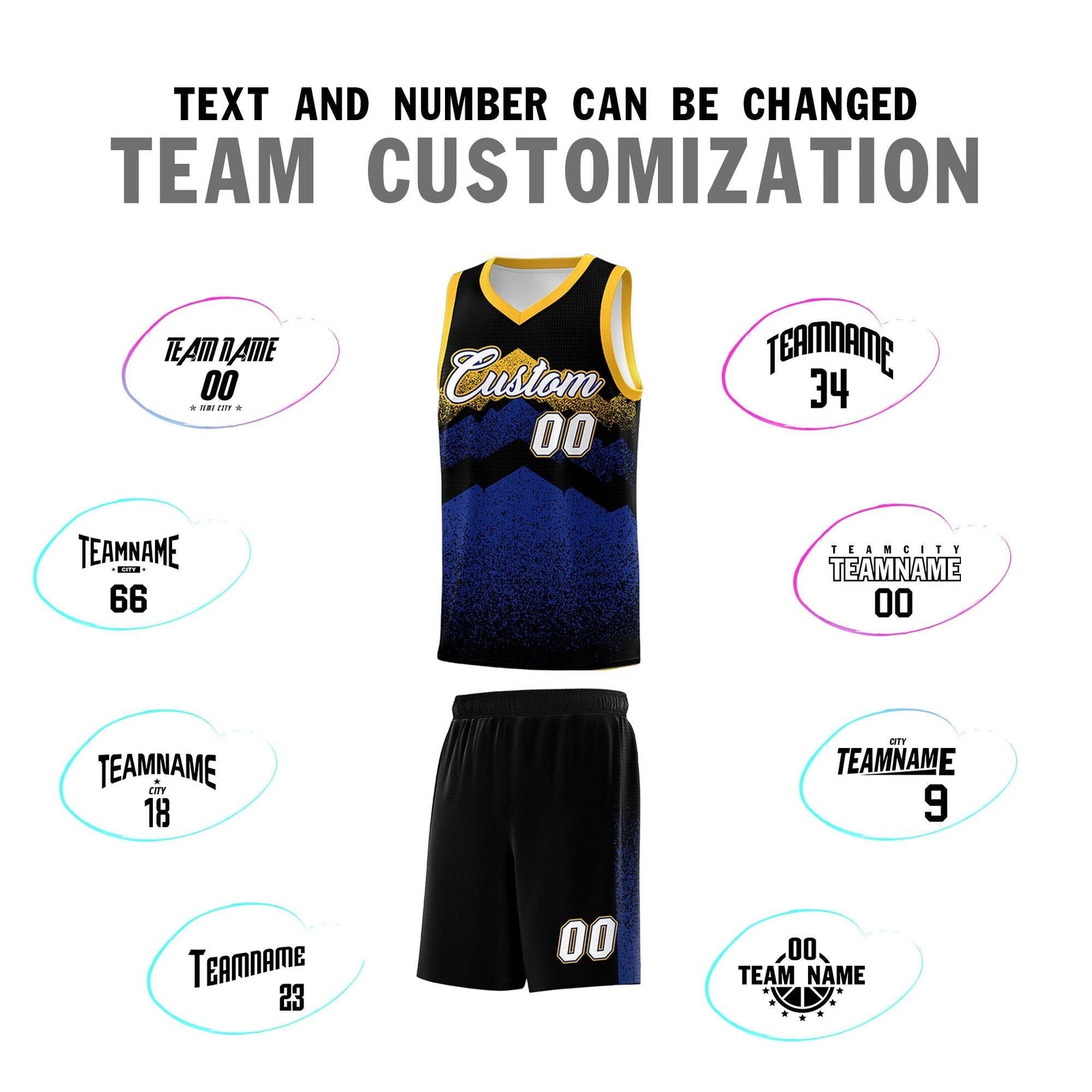 Personalized Youth Basketball Jerseys Black Royal Gradient Mountain Design Uniforms