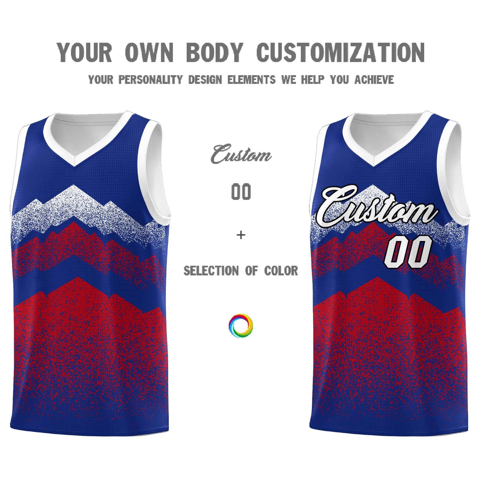 Personalized Youth Basketball Jerseys Royal Red Gradient Mountain Design Uniforms