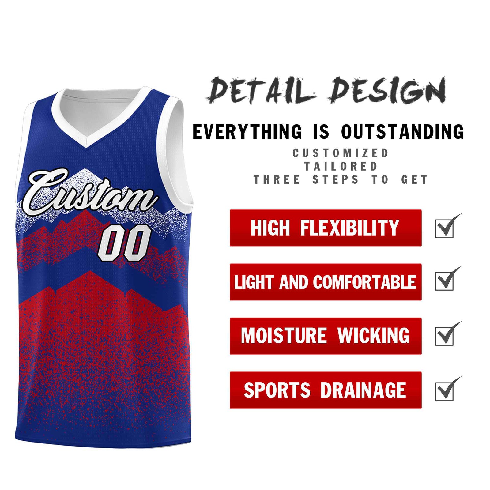 Personalized Youth Basketball Jerseys Royal Red Gradient Mountain Design Uniforms