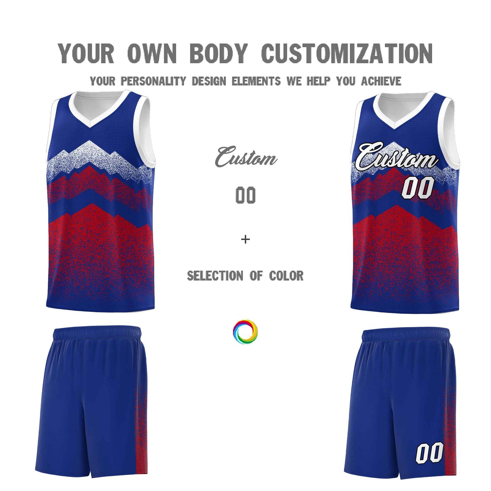 Personalized Youth Basketball Jerseys Royal Red Gradient Mountain Design Uniforms