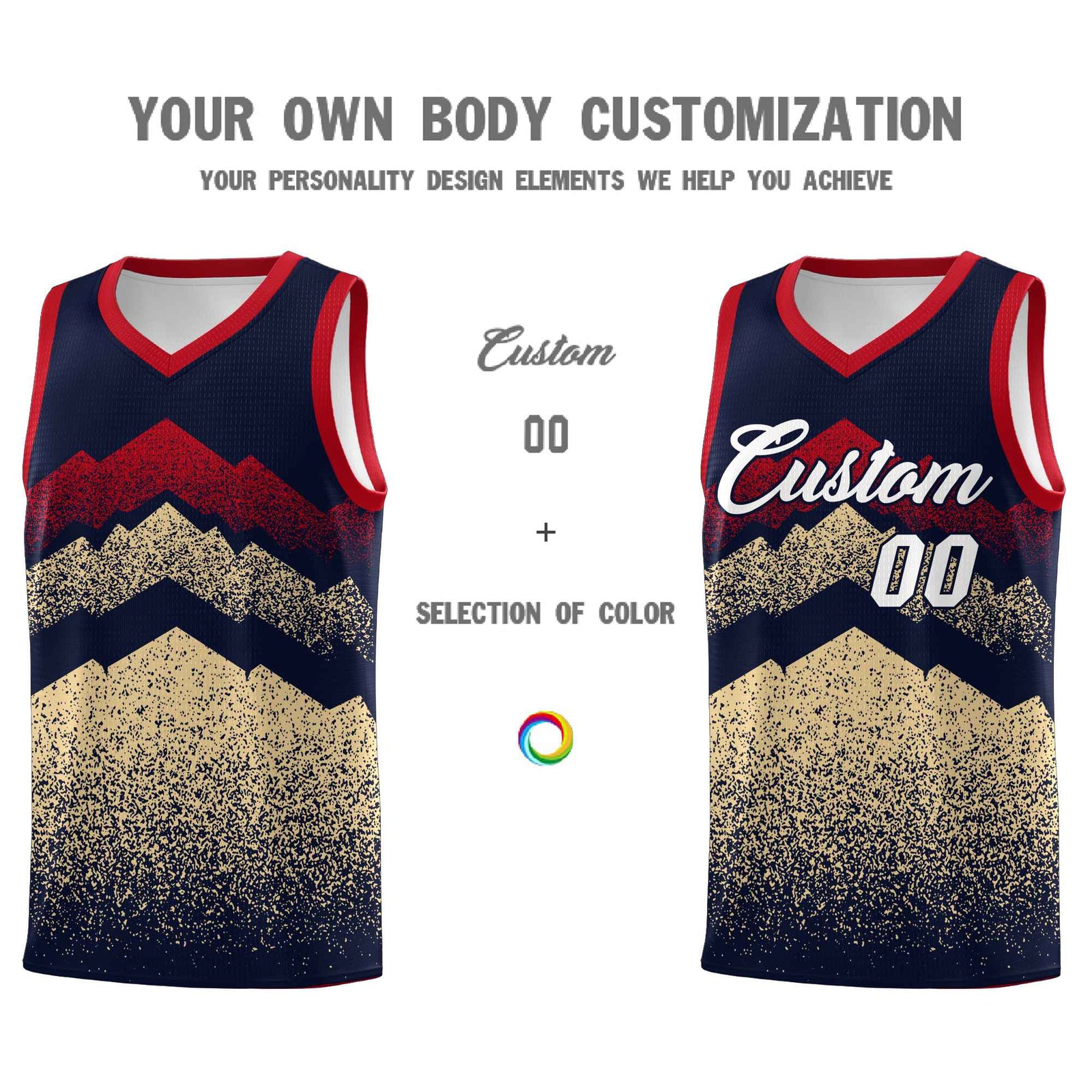 Personalized Youth Basketball Jerseys Navy Khaki Gradient Mountain Design Uniforms