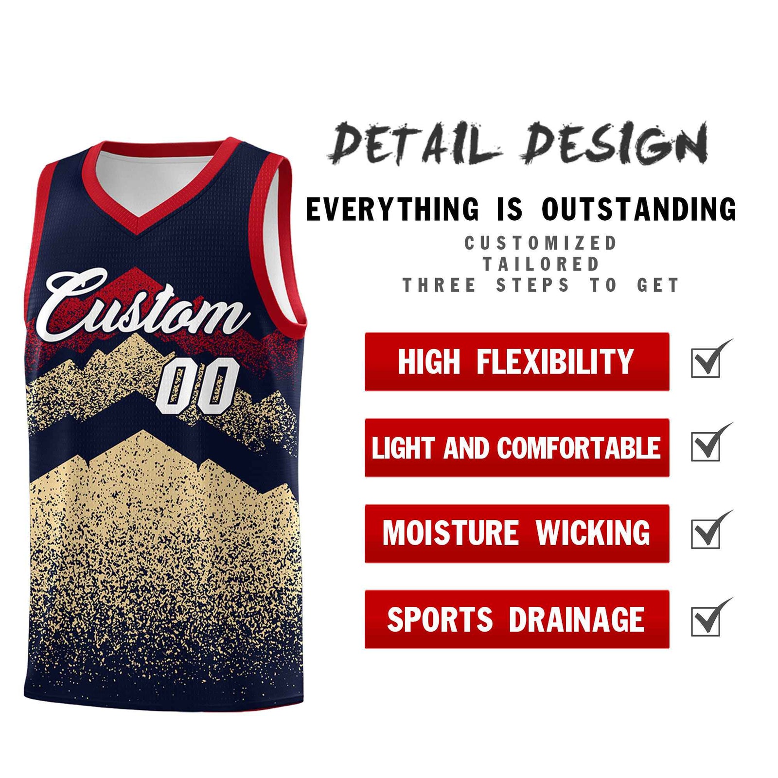 Personalized Youth Basketball Jerseys Navy Khaki Gradient Mountain Design Uniforms