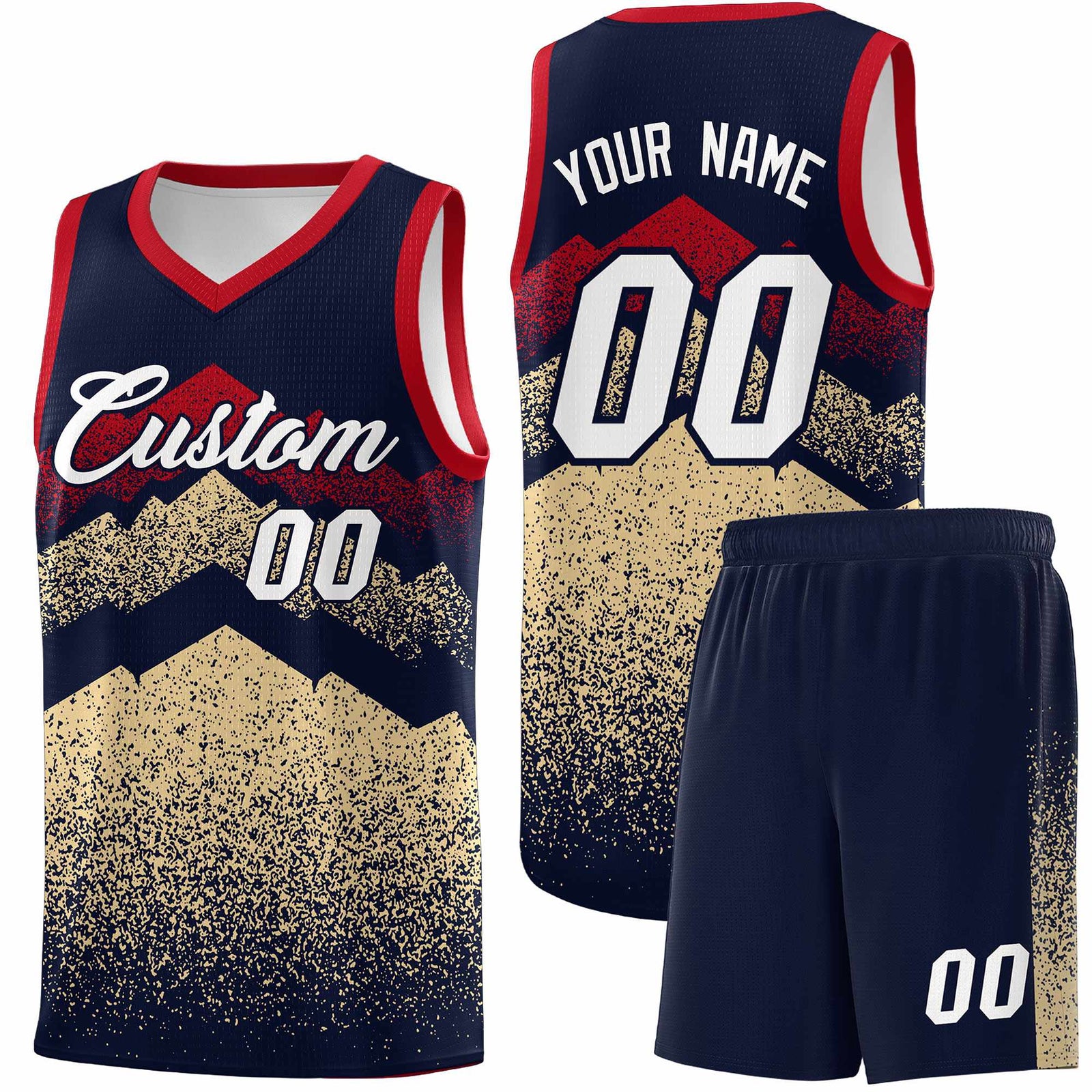 Personalized Youth Basketball Jerseys Navy Khaki Gradient Mountain Design Uniforms