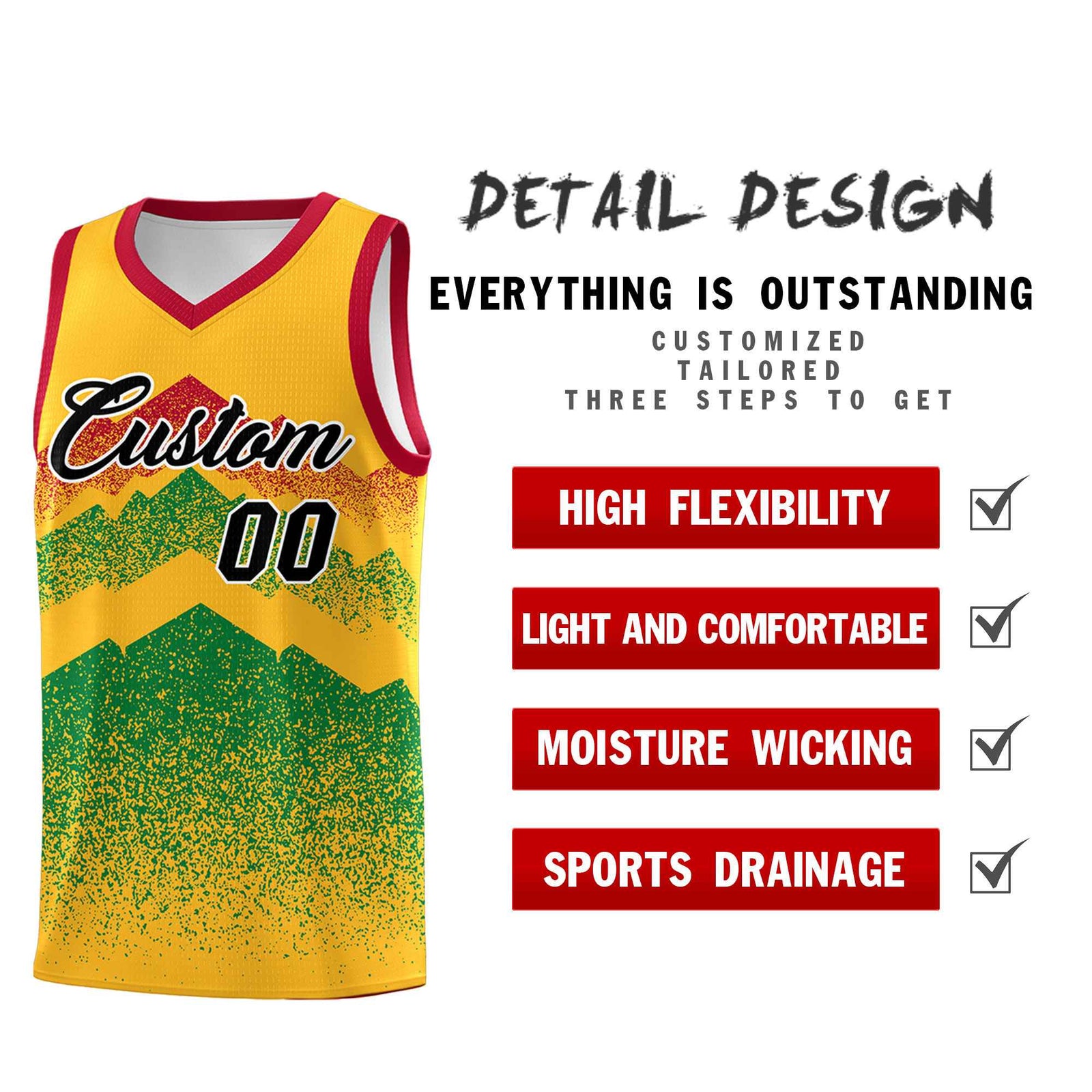 Personalized Youth Basketball Jerseys Gold Kelly Green Gradient Mountain Design Uniforms