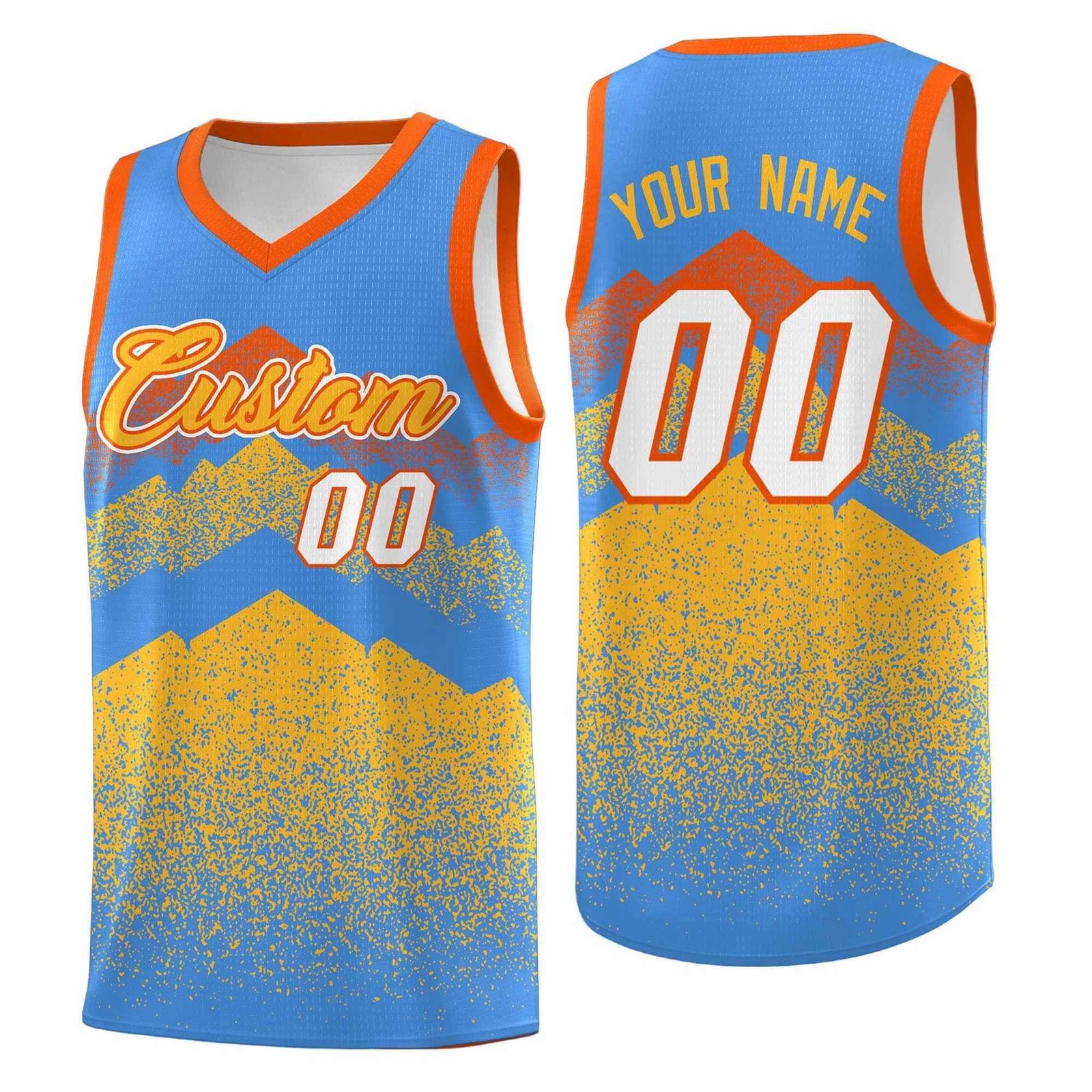 Personalized Youth Basketball Jerseys Powder Blue Khaki Gradient Mountain Design Uniforms