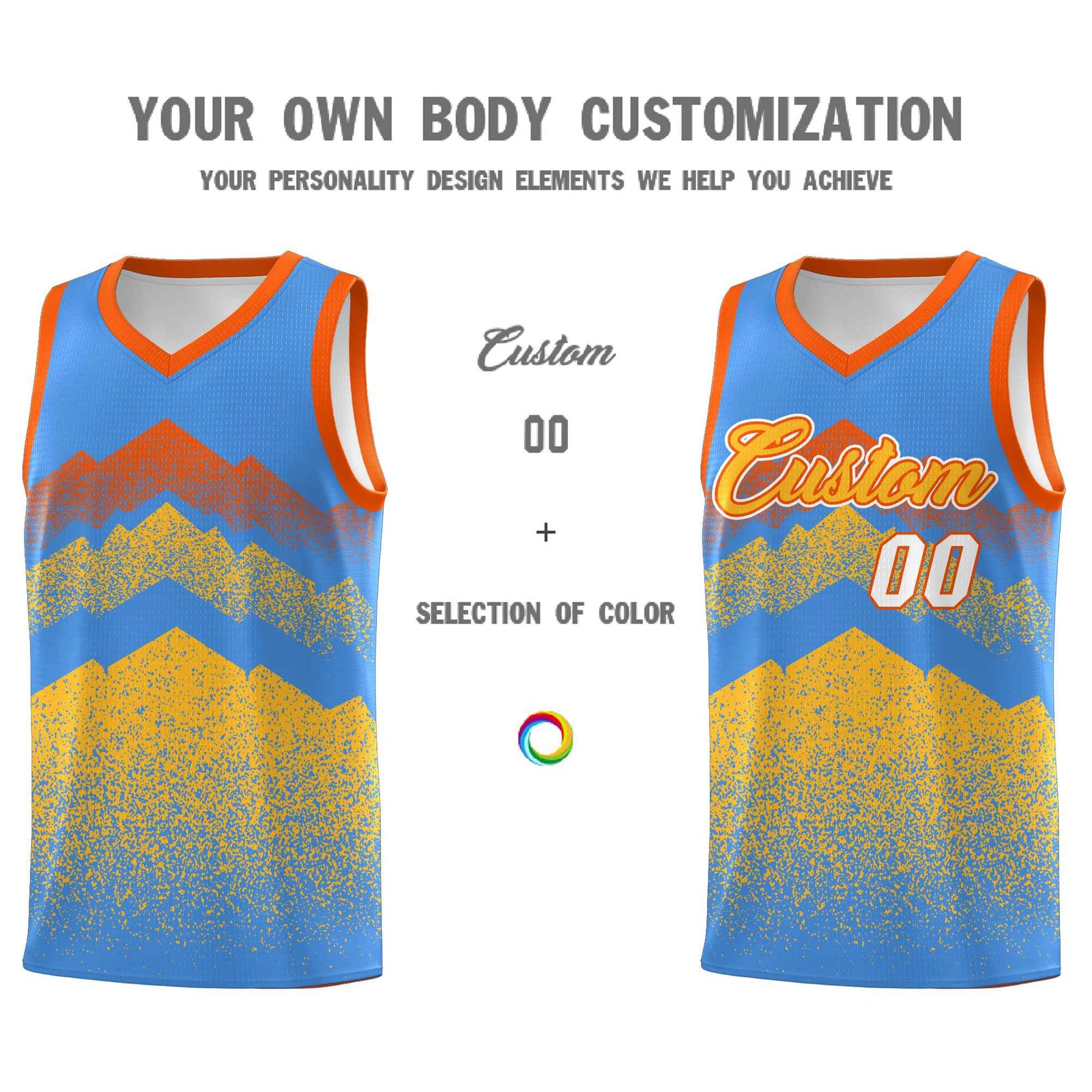 Personalized Youth Basketball Jerseys Powder Blue Khaki Gradient Mountain Design Uniforms