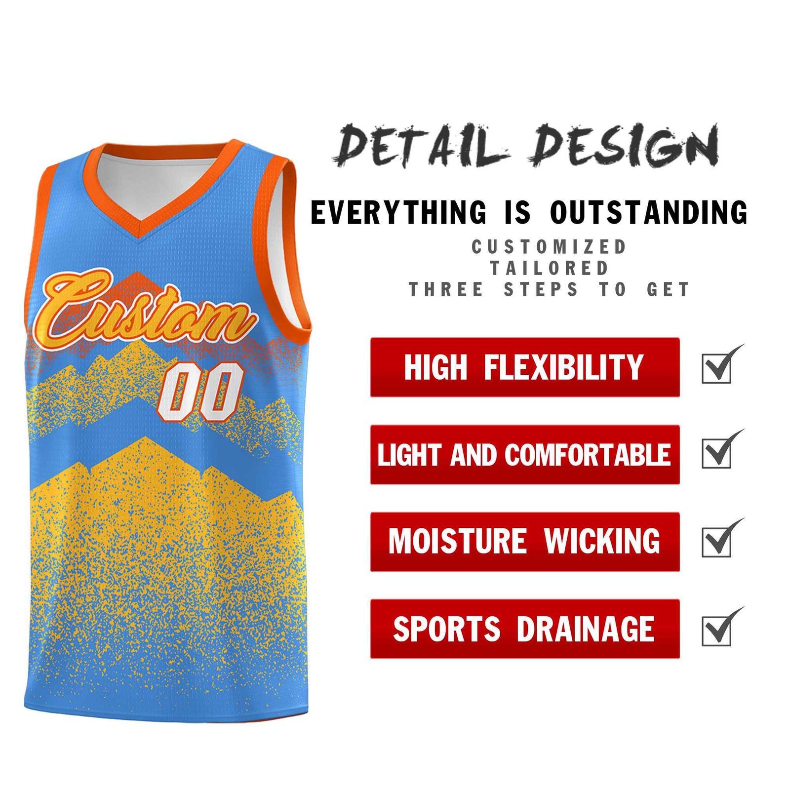 Personalized Youth Basketball Jerseys Powder Blue Khaki Gradient Mountain Design Uniforms