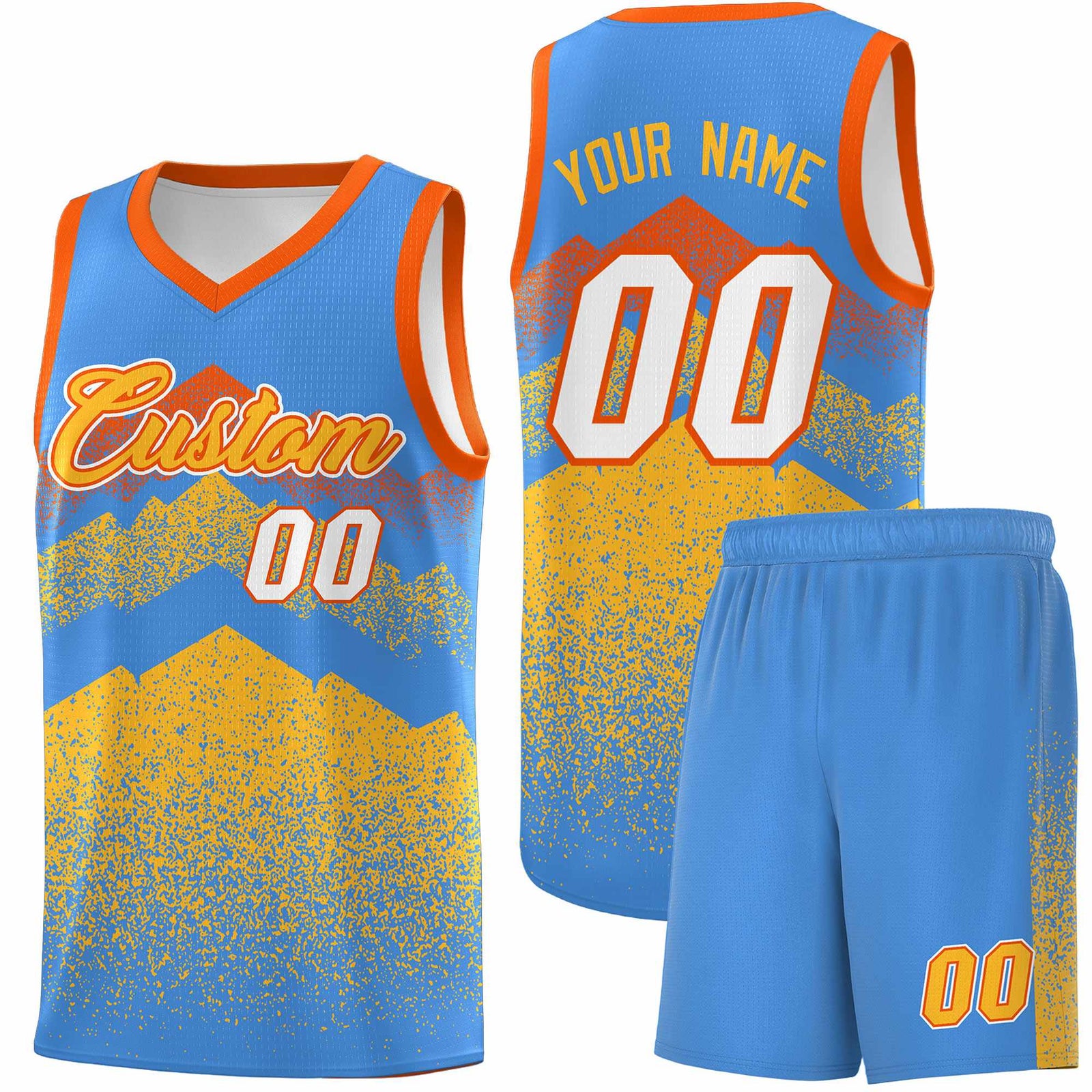 Personalized Youth Basketball Jerseys Powder Blue Khaki Gradient Mountain Design Uniforms