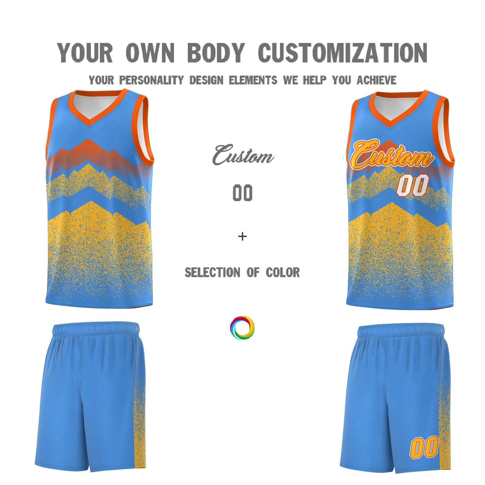 Personalized Youth Basketball Jerseys Powder Blue Khaki Gradient Mountain Design Uniforms