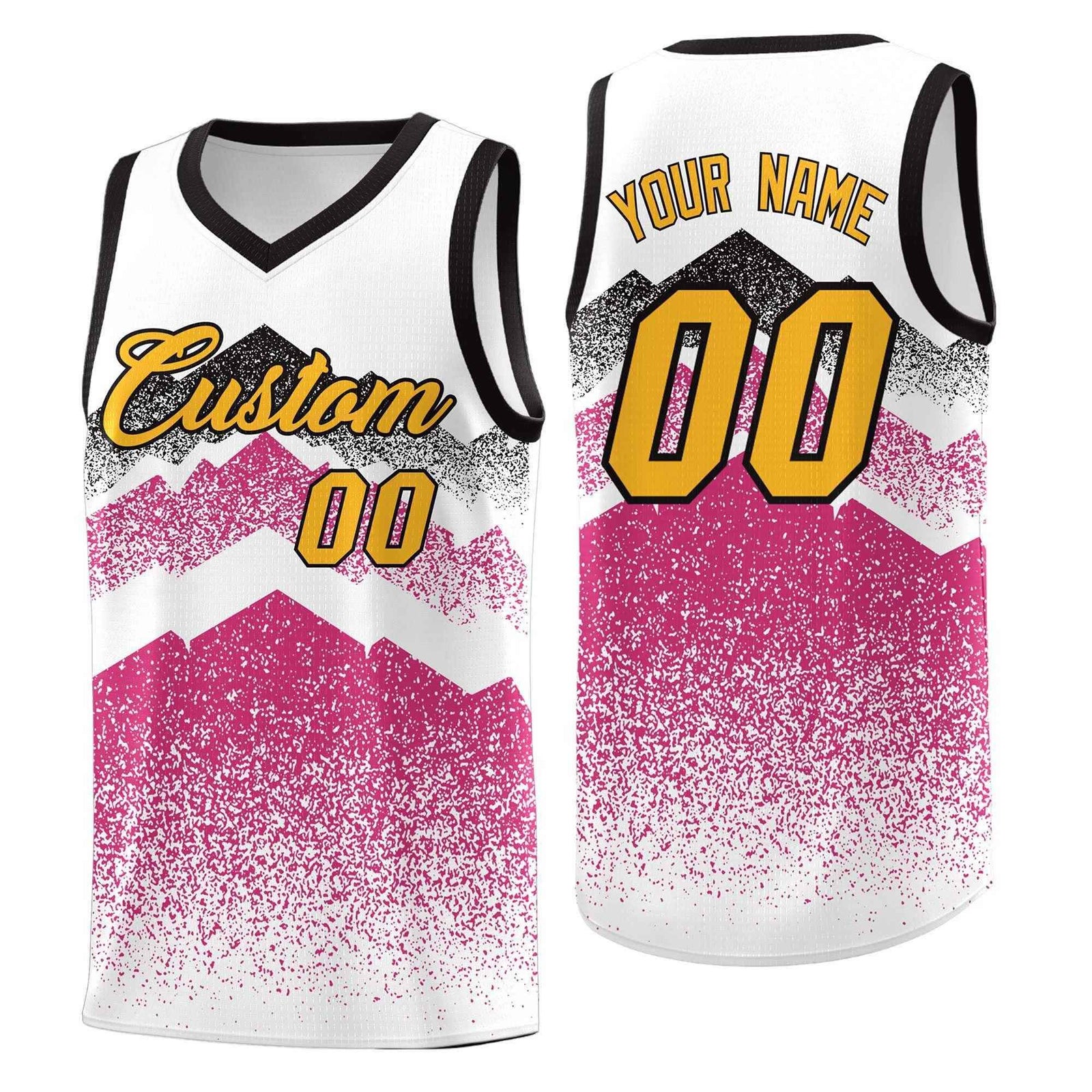 Personalized Youth Basketball Jerseys White Rose Red Gradient Mountain Design Uniforms