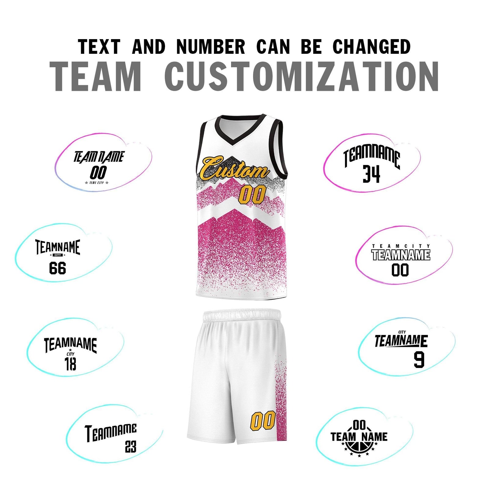 Personalized Youth Basketball Jerseys White Rose Red Gradient Mountain Design Uniforms