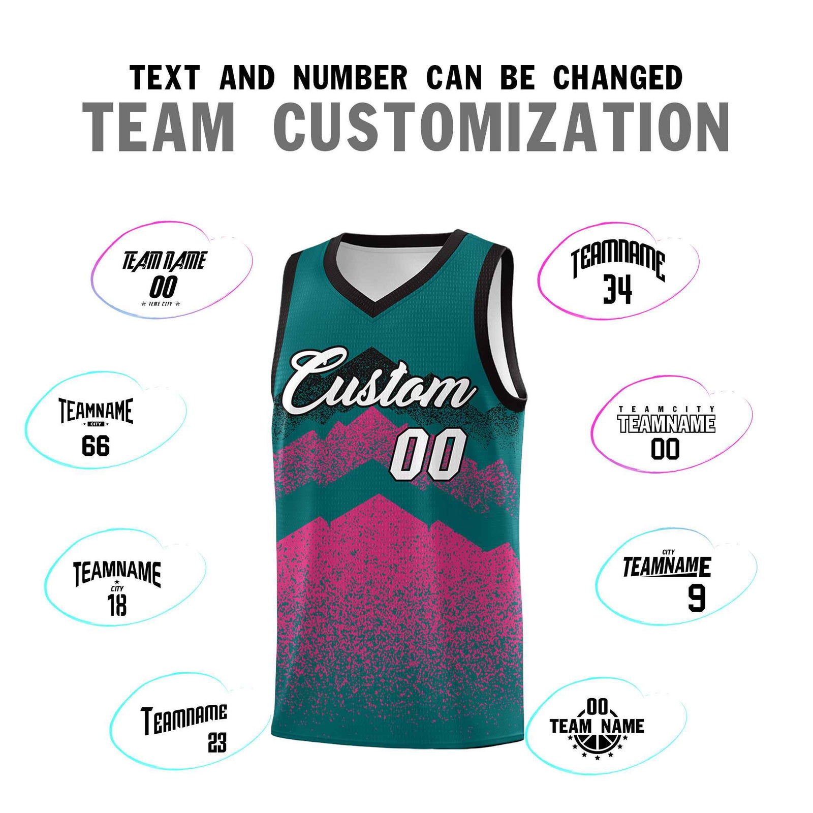 Custom Youth Basketball Jerseys Midnight Green Pink Gradient Mountain Design Uniforms