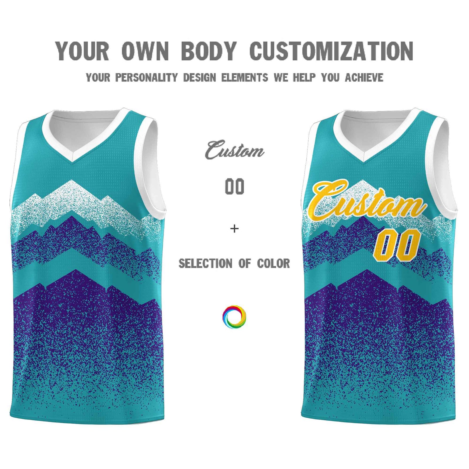 Personalized Youth Basketball Jerseys Aqua Purple Gradient Mountain Design Uniforms