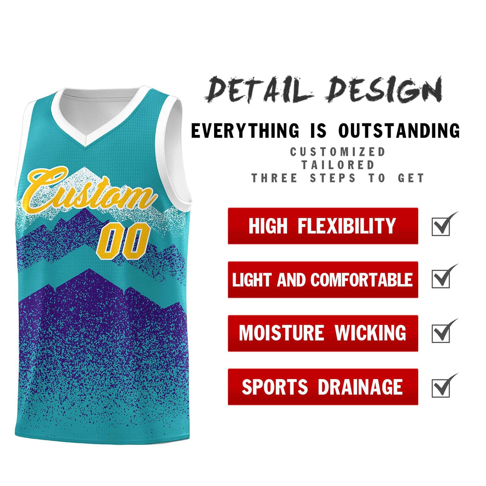 Personalized Youth Basketball Jerseys Aqua Purple Gradient Mountain Design Uniforms