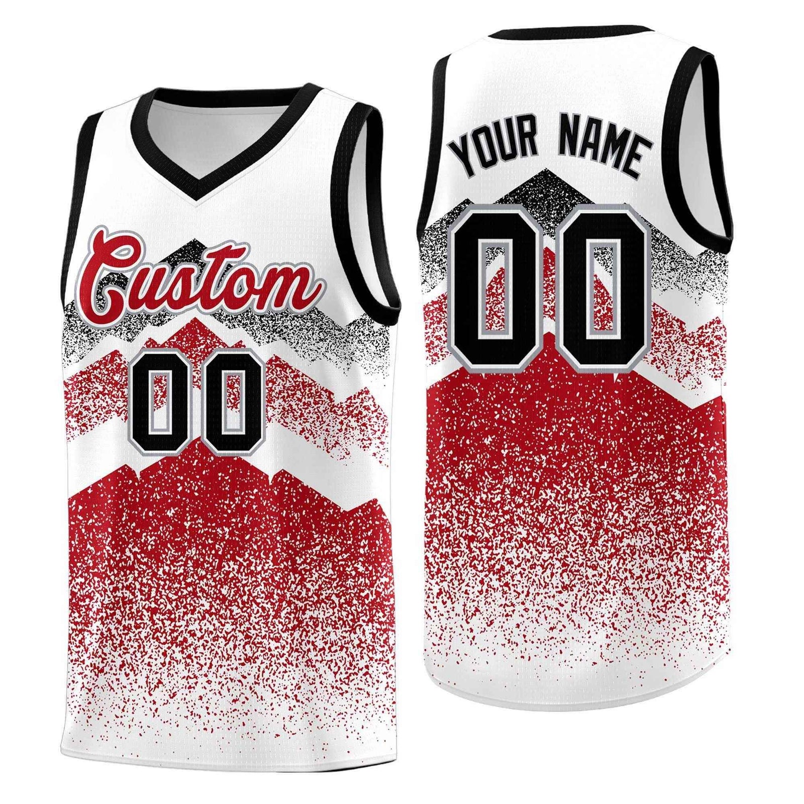 Personalized Youth Basketball Jerseys White Red Gradient Mountain Design Uniforms