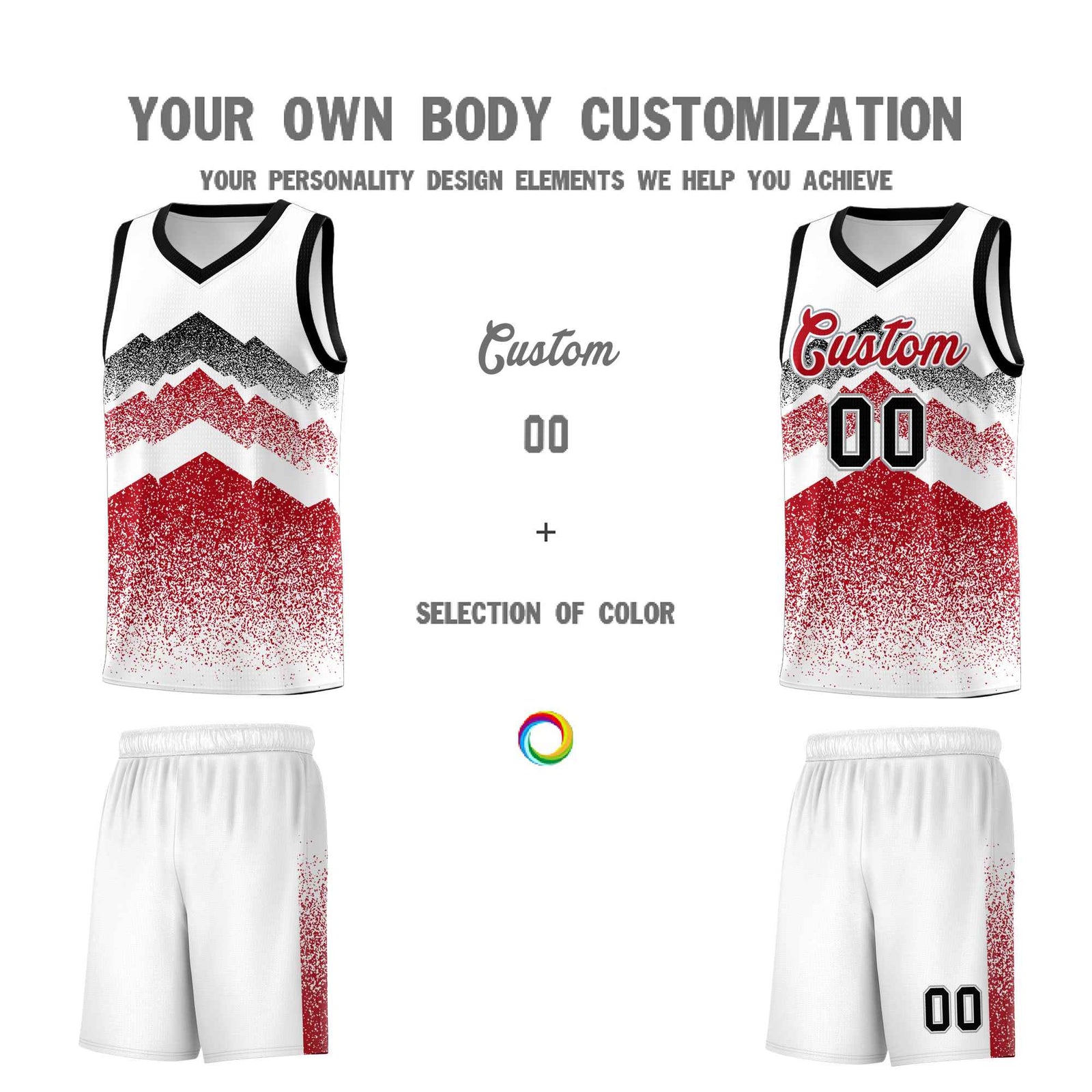 Personalized Youth Basketball Jerseys White Red Gradient Mountain Design Uniforms