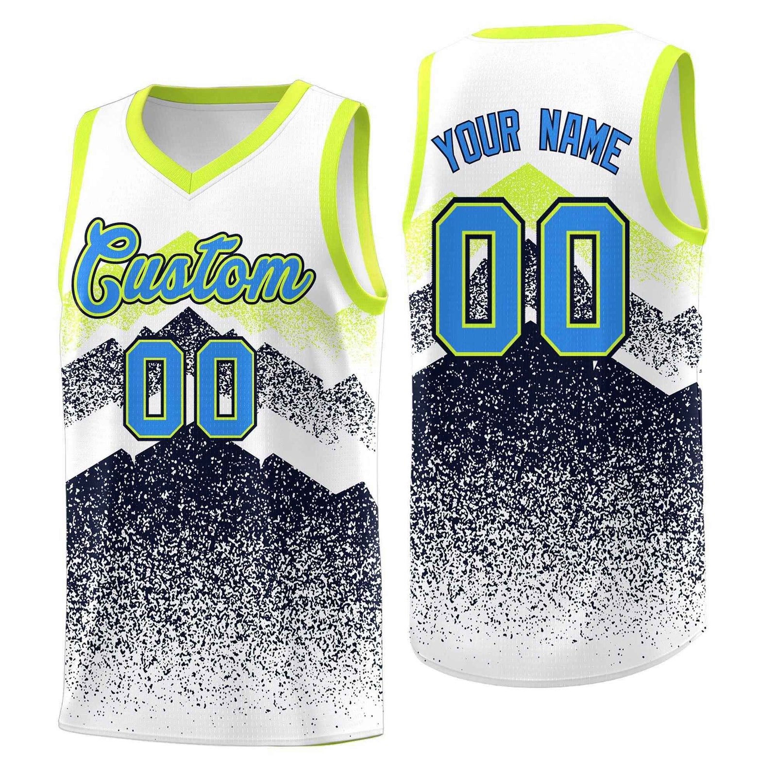 Personalized Youth Basketball Jerseys White Navy Gradient Mountain Design Uniforms