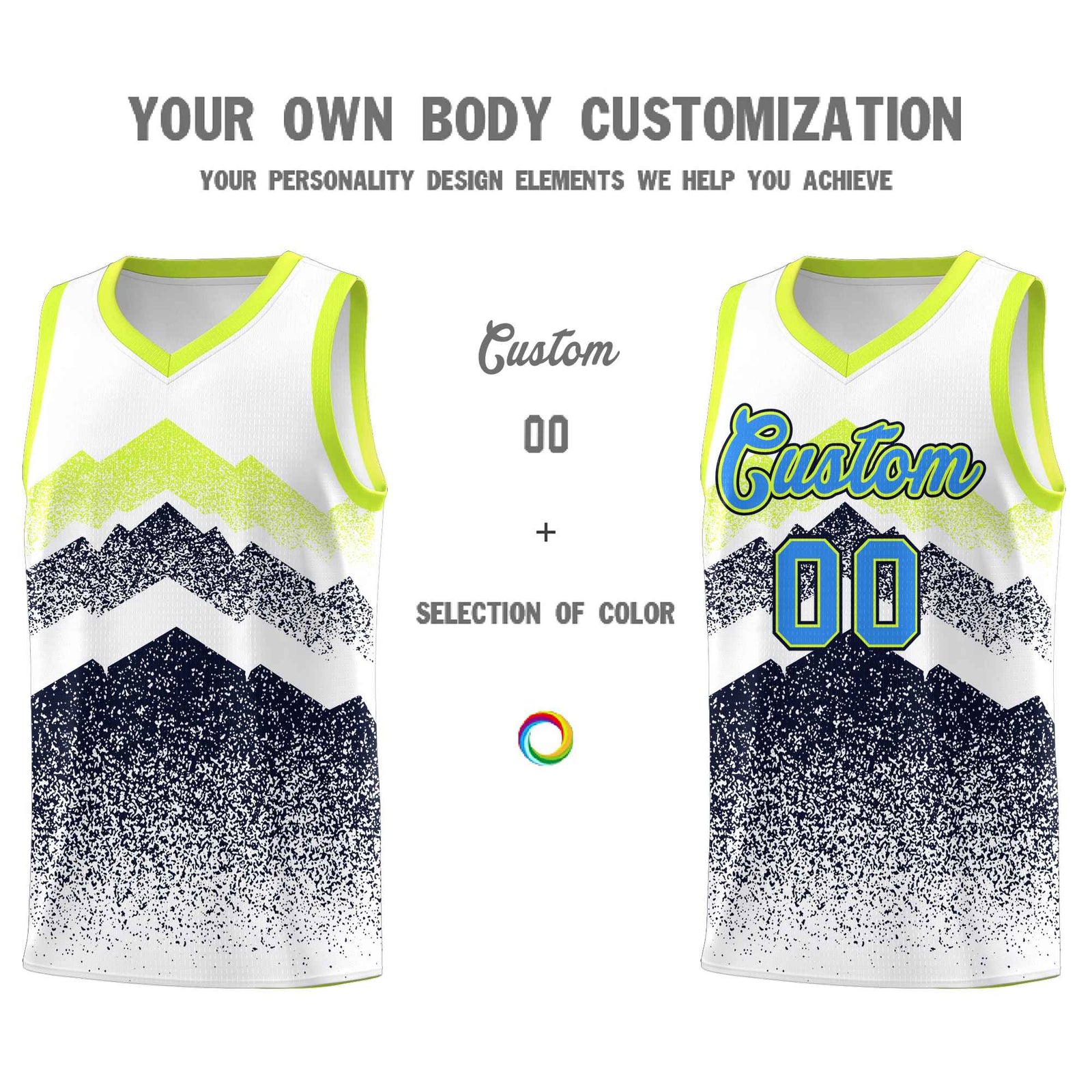 Personalized Youth Basketball Jerseys White Navy Gradient Mountain Design Uniforms