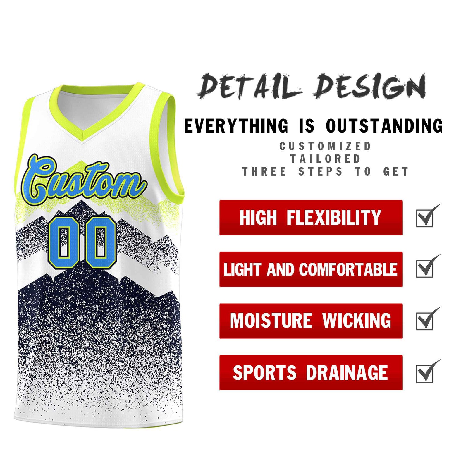 Personalized Youth Basketball Jerseys White Navy Gradient Mountain Design Uniforms