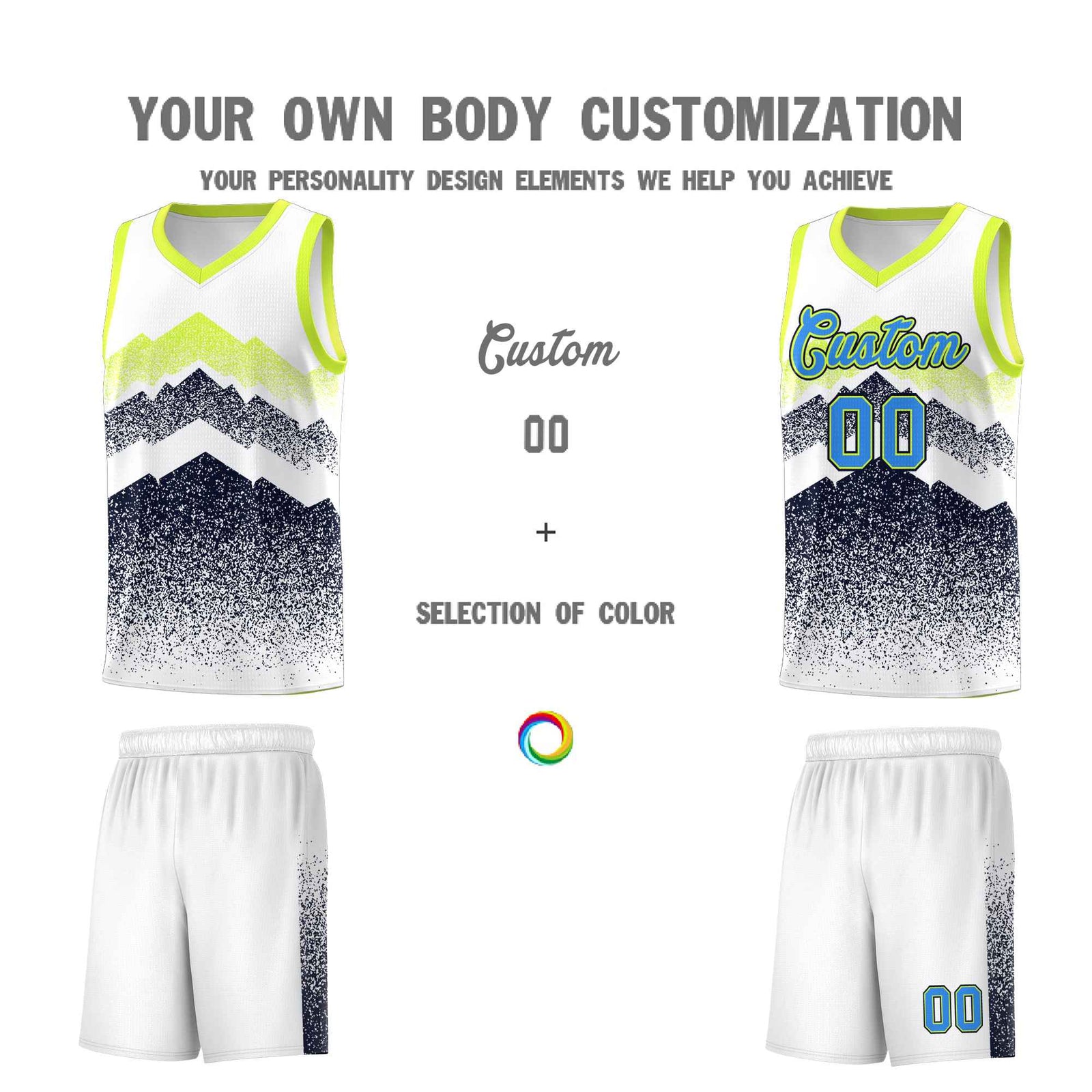 Personalized Youth Basketball Jerseys White Navy Gradient Mountain Design Uniforms
