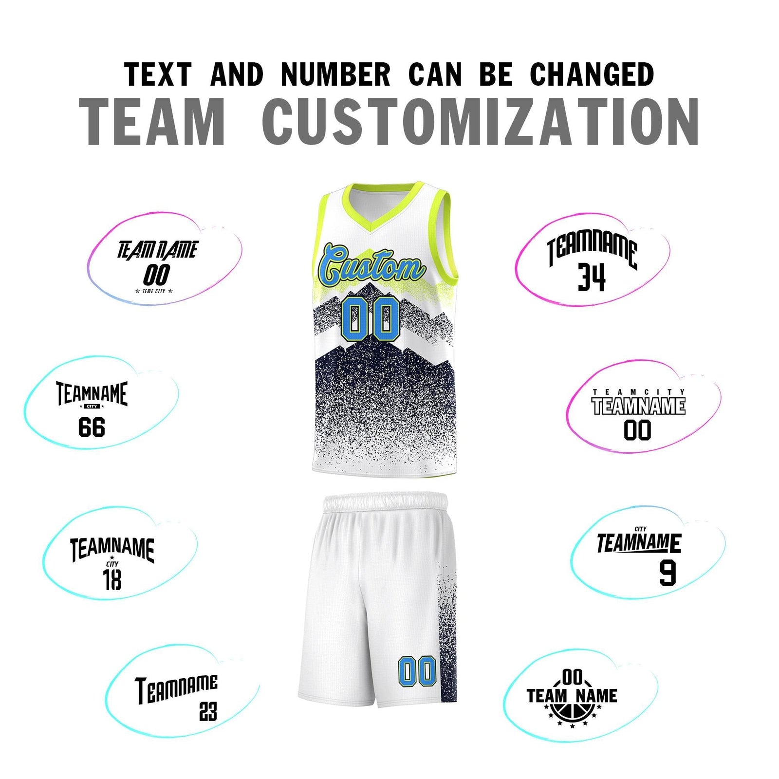 Personalized Youth Basketball Jerseys White Navy Gradient Mountain Design Uniforms