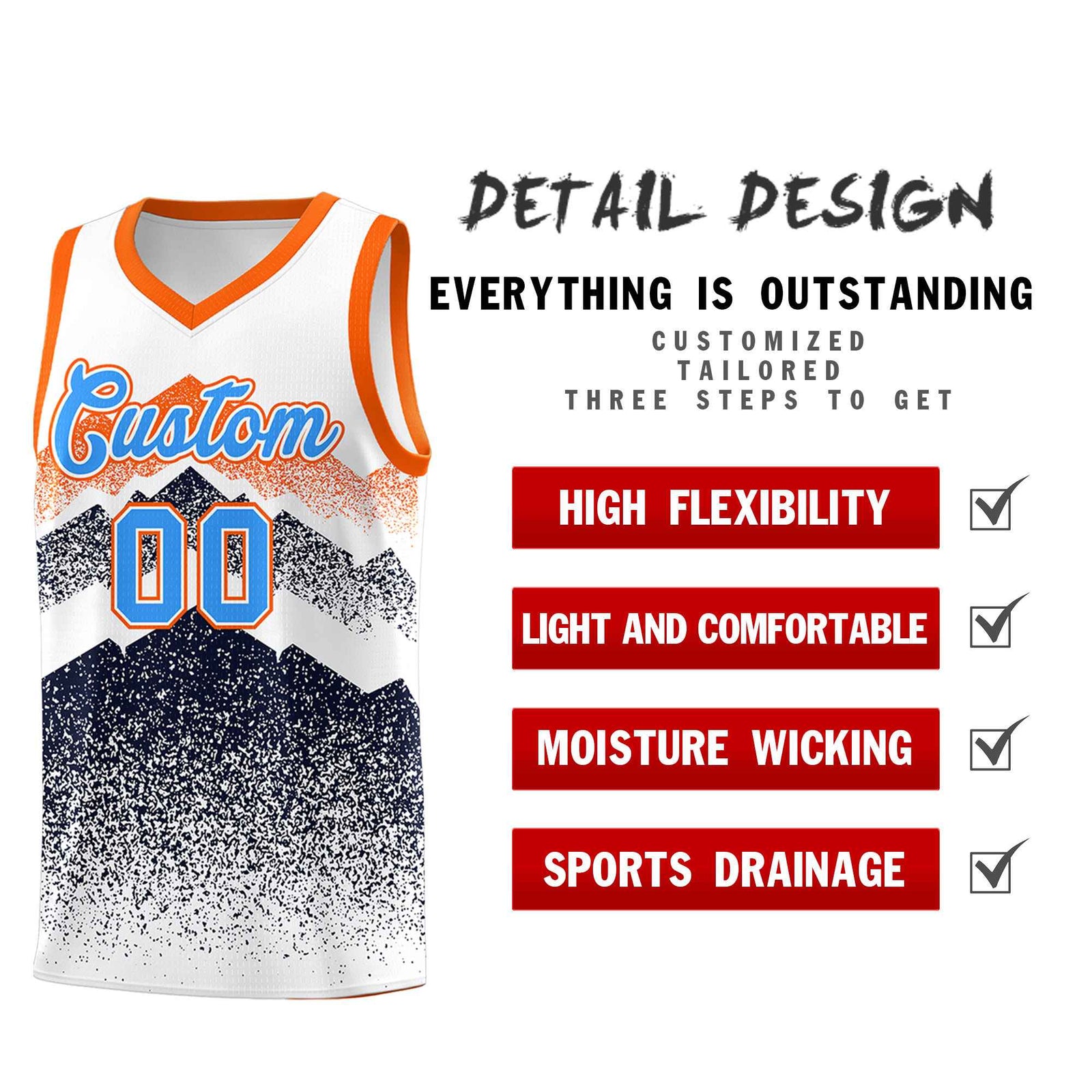 Personalized Youth Basketball Jerseys White Navy Gradient Mountain Design Uniforms