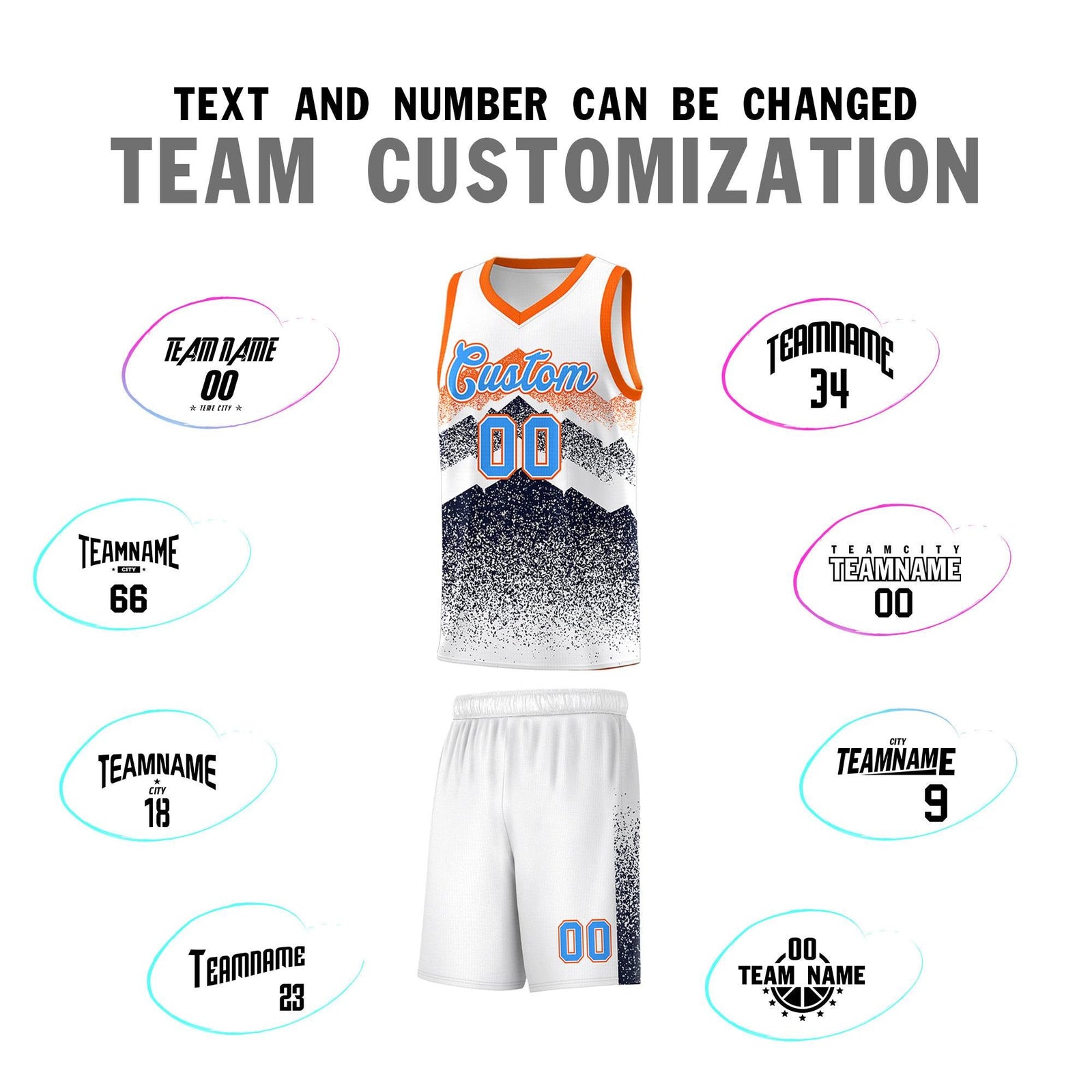 Personalized Youth Basketball Jerseys White Navy Gradient Mountain Design Uniforms