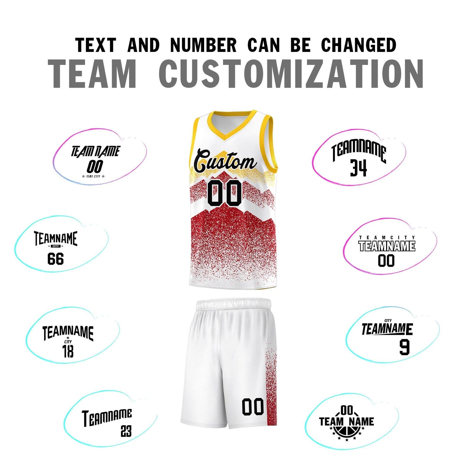 Custom Youth Basketball Jerseys White Red Gradient Mountain Design Uniforms