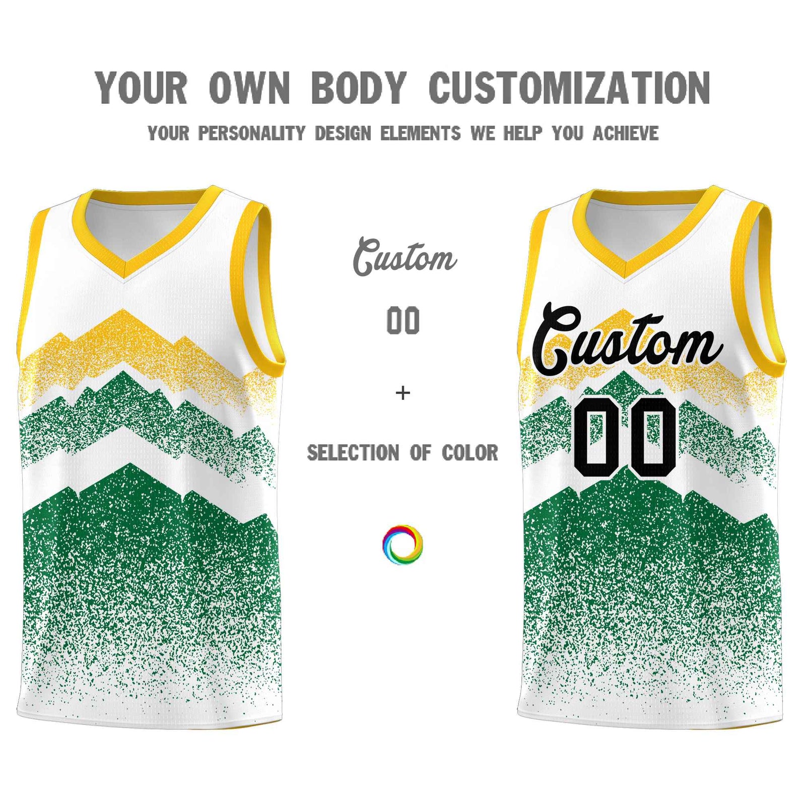 Personalized Youth Basketball Jerseys White Kelly Green Gradient Mountain Design Uniforms