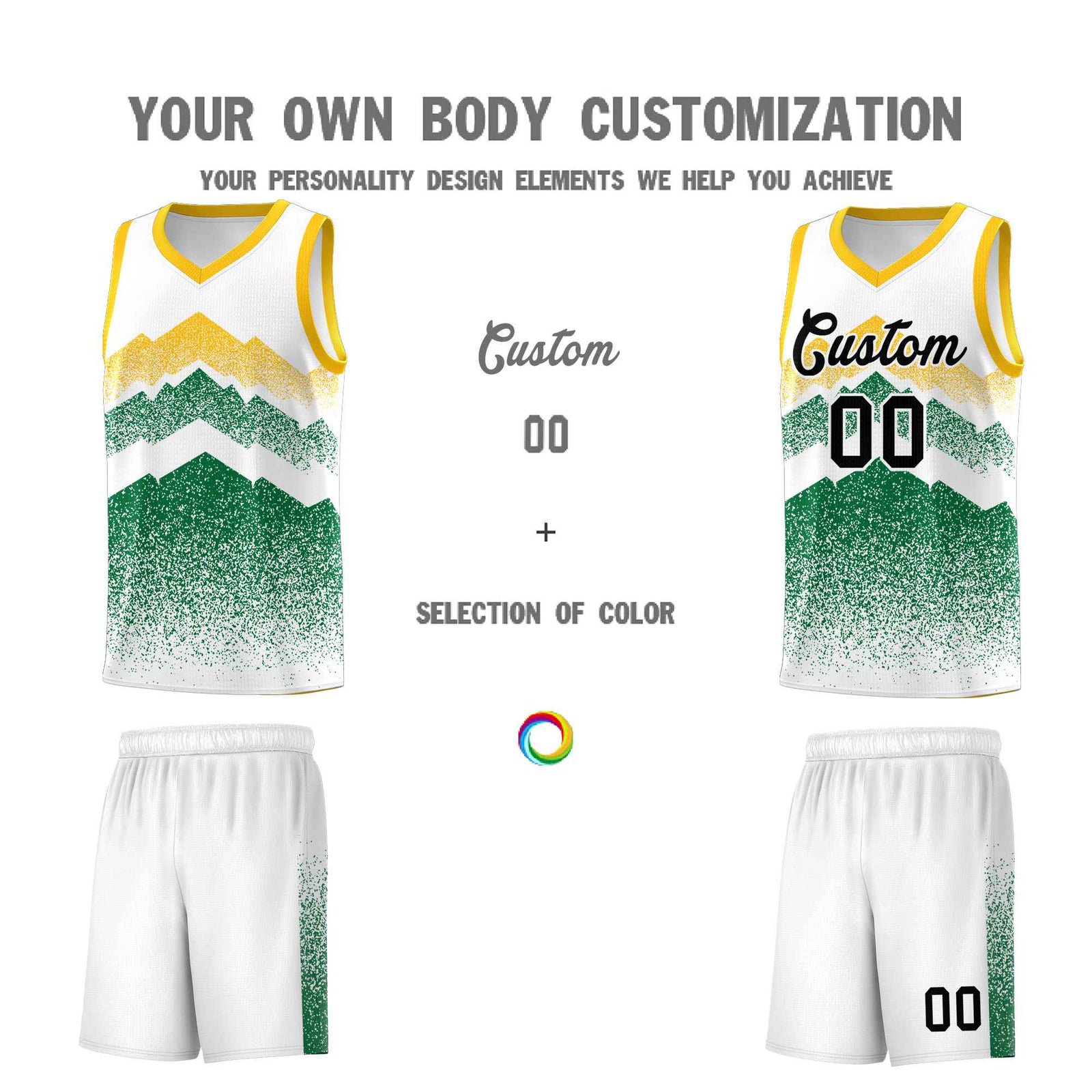 Personalized Youth Basketball Jerseys White Kelly Green Gradient Mountain Design Uniforms