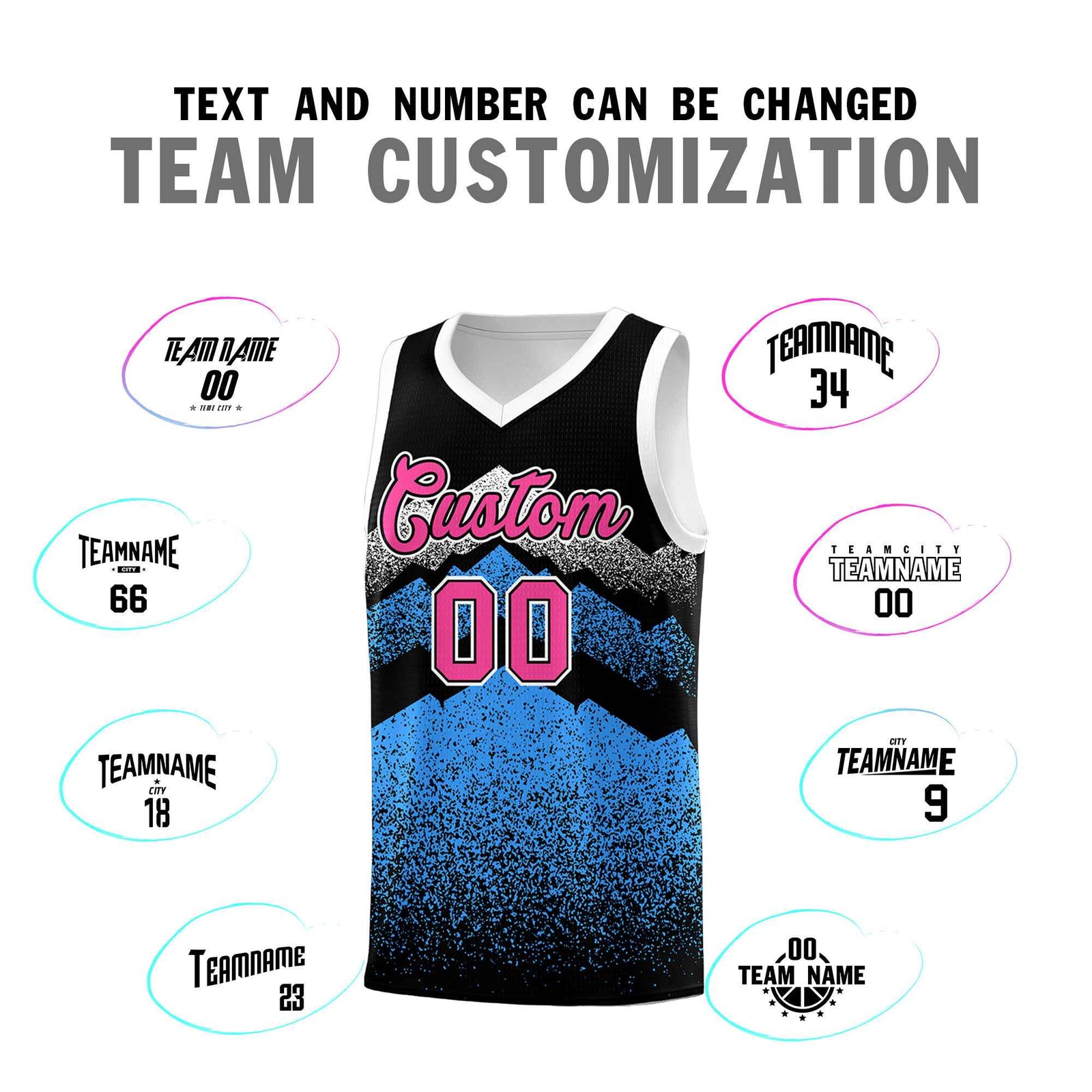 Personalized Youth Basketball Jerseys Black Powder Blue Gradient Mountain Design Uniforms
