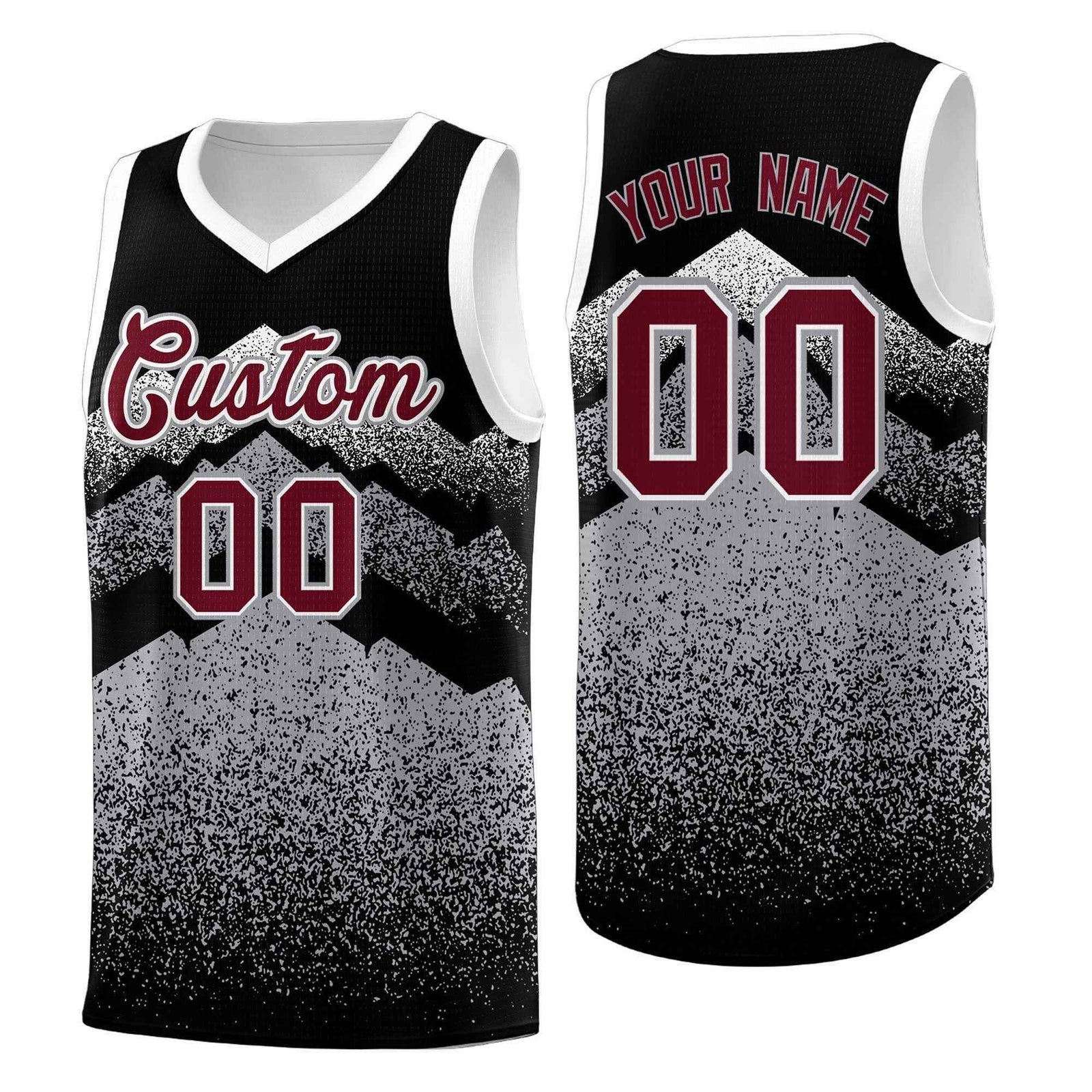 Personalized Youth Basketball Jerseys Black Gray Gradient Mountain Design Uniforms