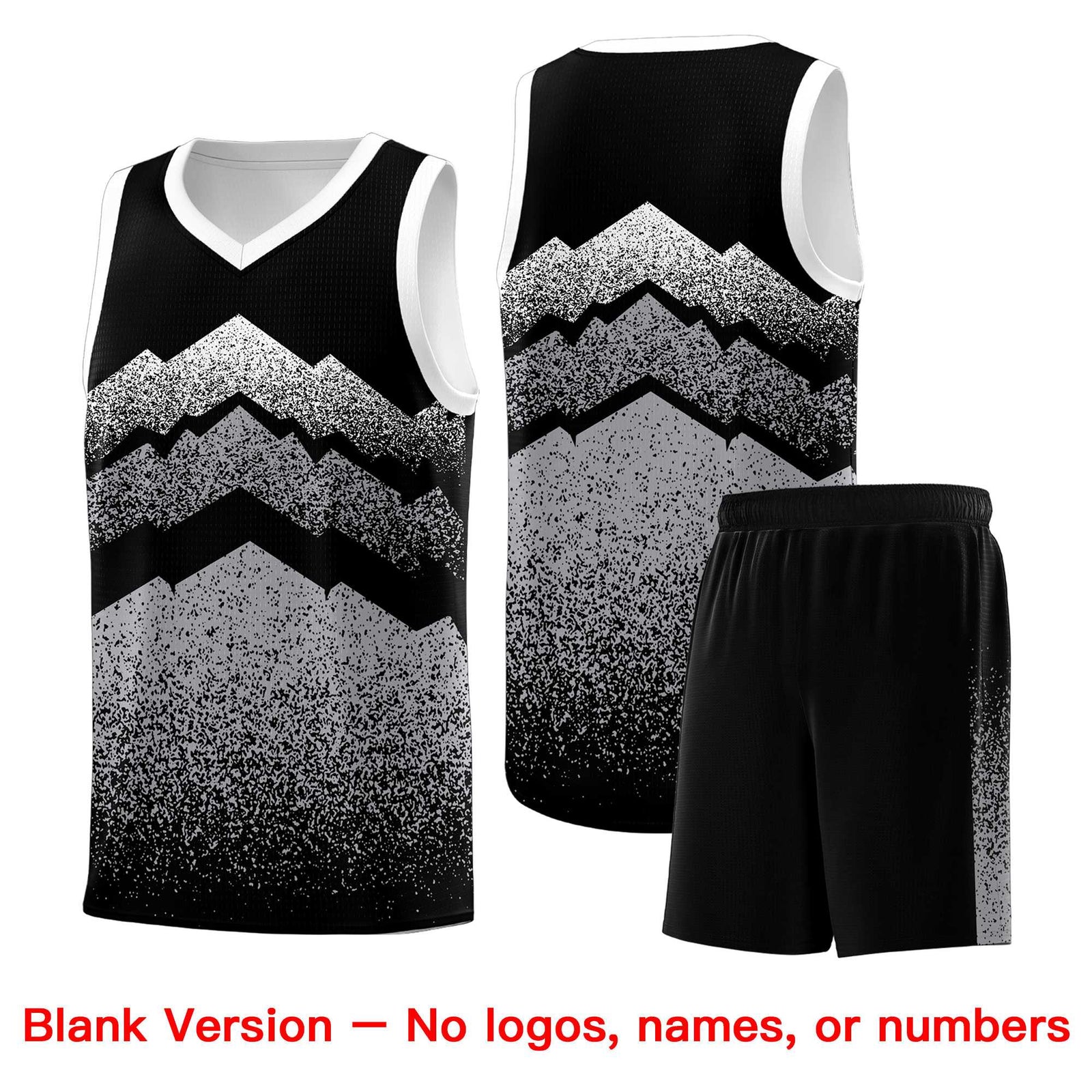 Personalized Youth Basketball Jerseys Black Gray Gradient Mountain Design Uniforms