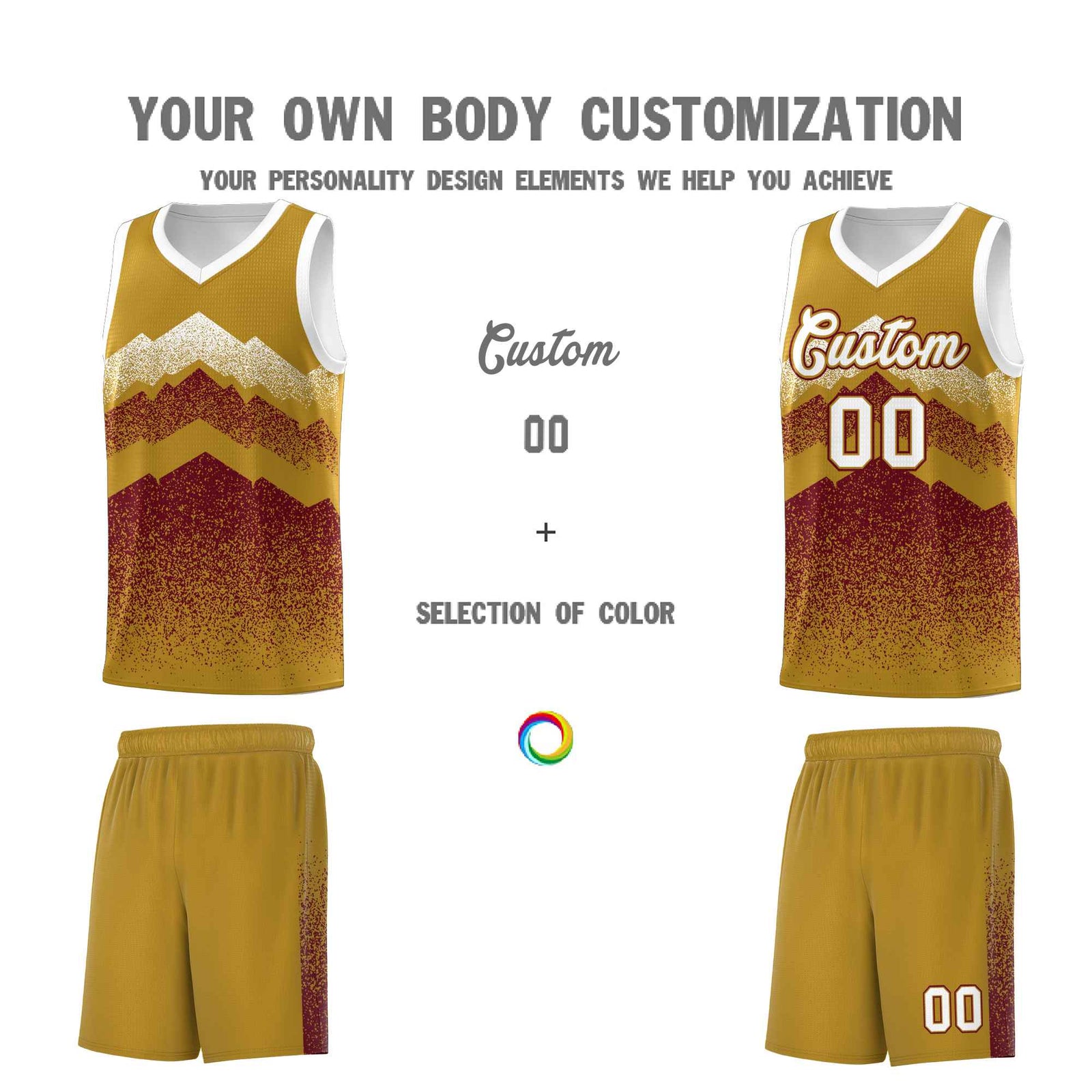 Custom Youth Basketball Jerseys Old Gold Crimson Gradient Mountain Design Uniforms