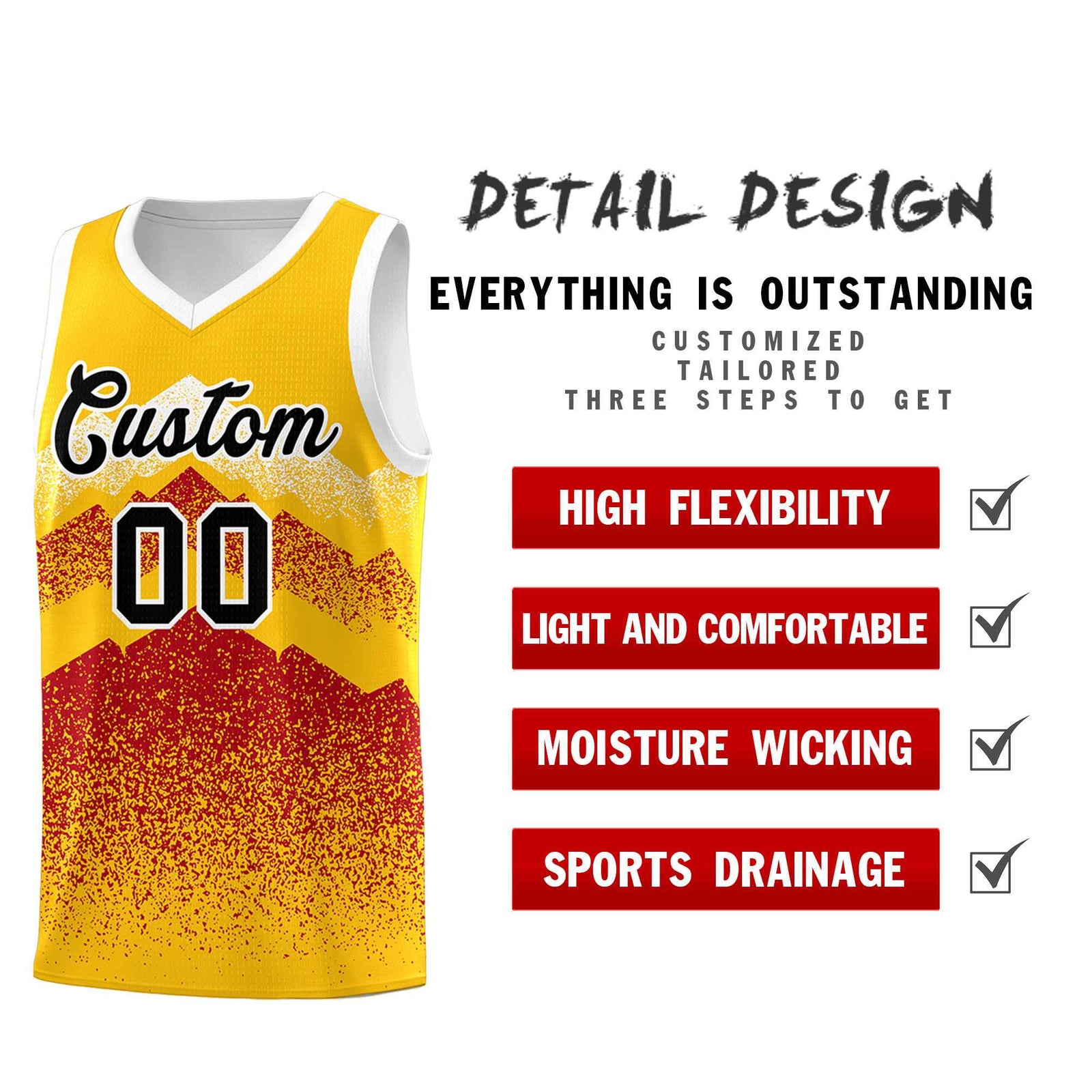 Personalized Youth Basketball Jerseys Gold Red Gradient Mountain Design Uniforms
