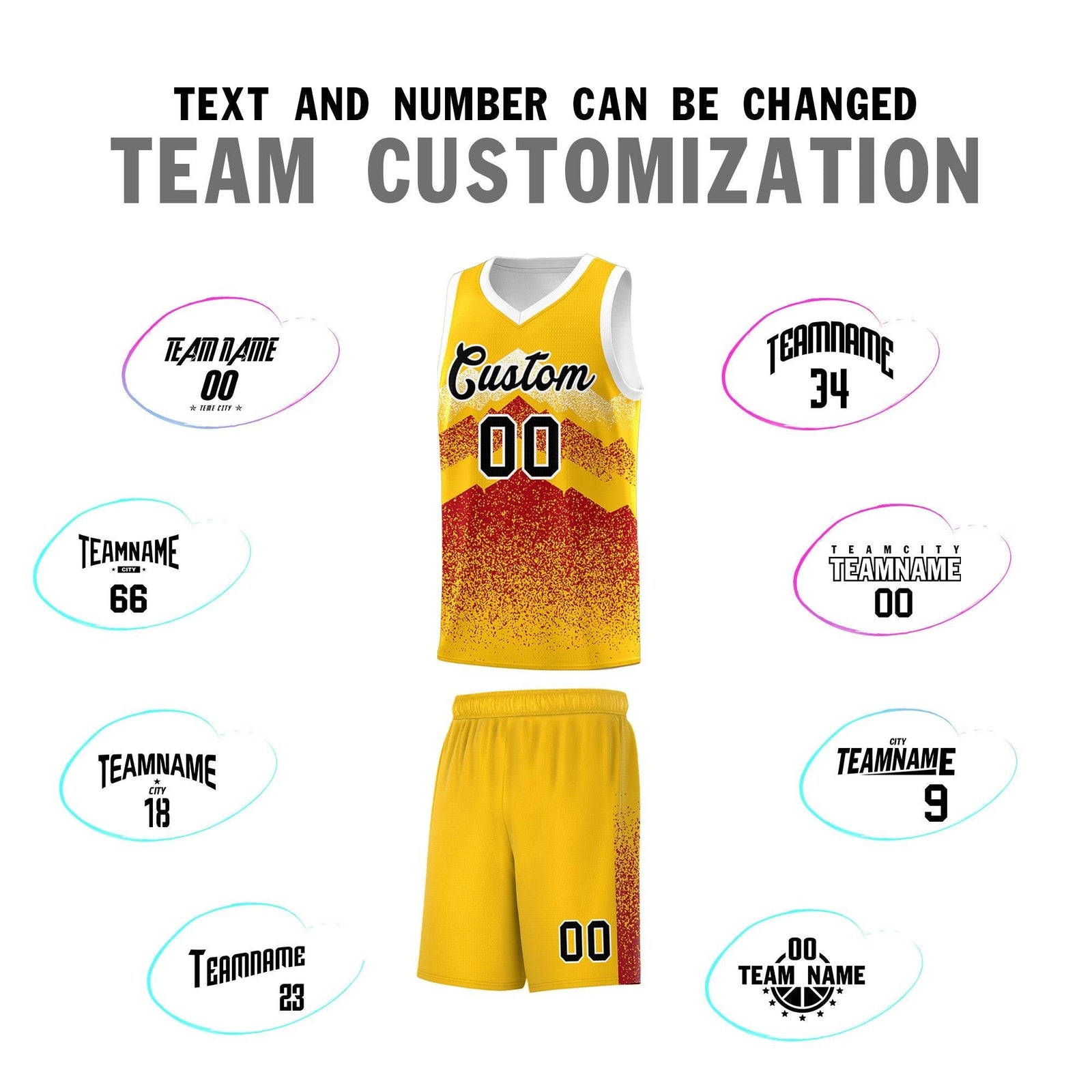 Personalized Youth Basketball Jerseys Gold Red Gradient Mountain Design Uniforms