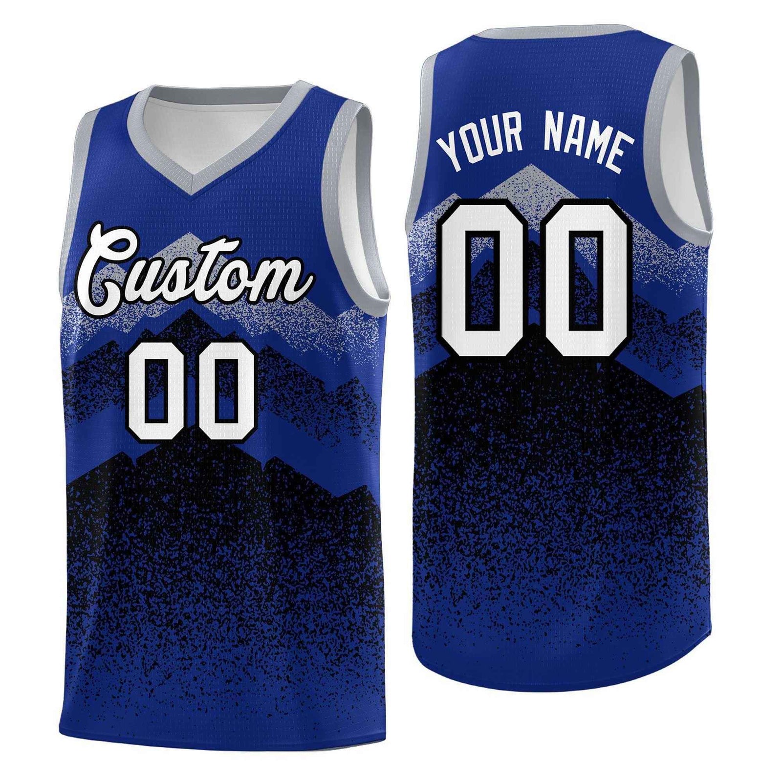 Personalized Youth Basketball Jerseys Royal Black Gradient Mountain Design Uniforms