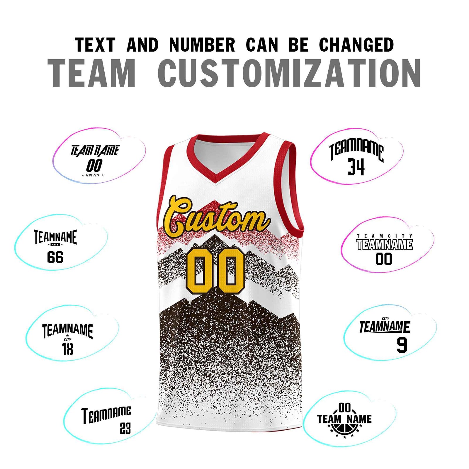 Custom Youth Basketball Jerseys White Brown Gradient Mountain Design Uniforms